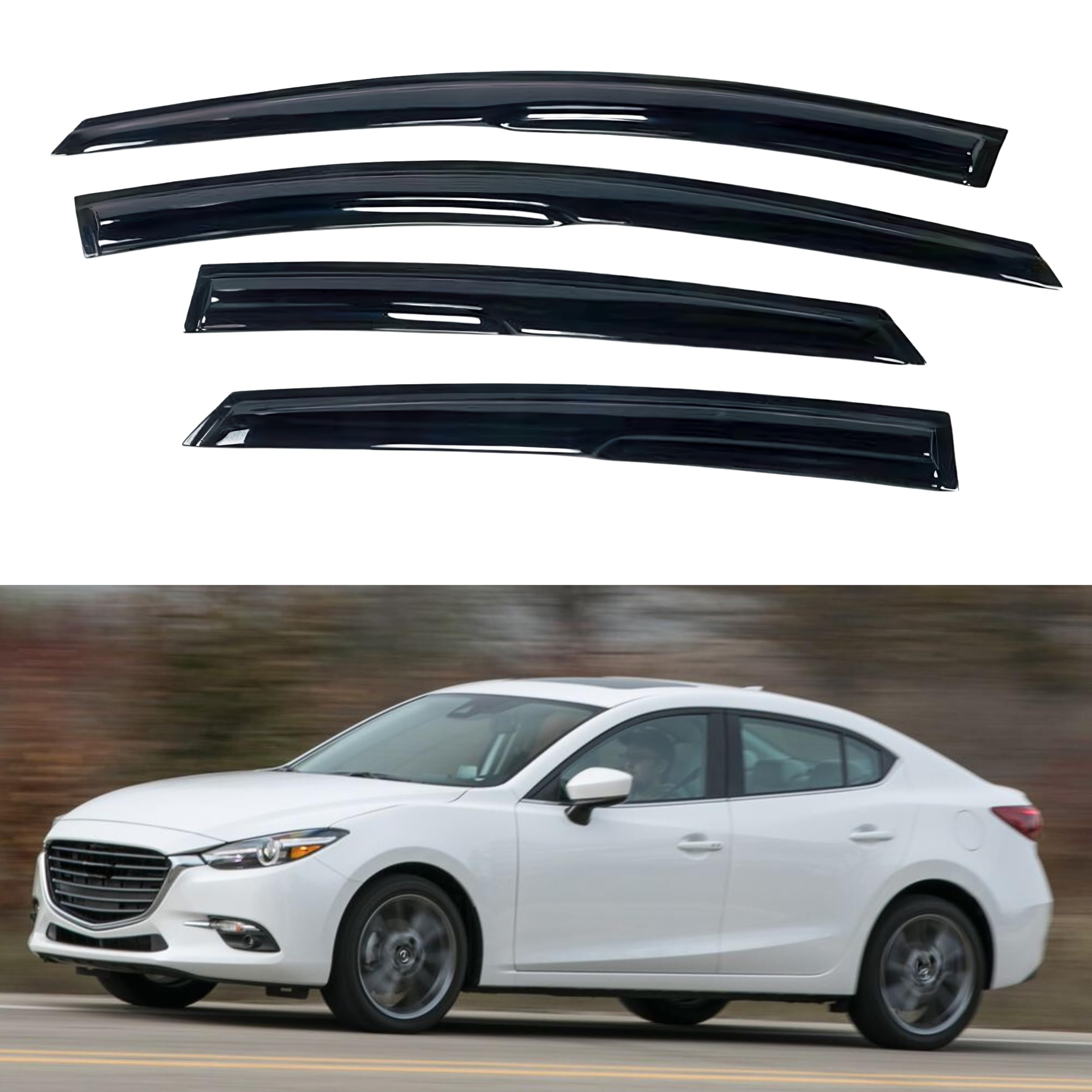 Ig Window Visor For Mazda 3 Sedan & Hatchback 2014-2018, Rain Guard Tape-On Extra Durable Sun Wind Side Vent Window Deflector Mu