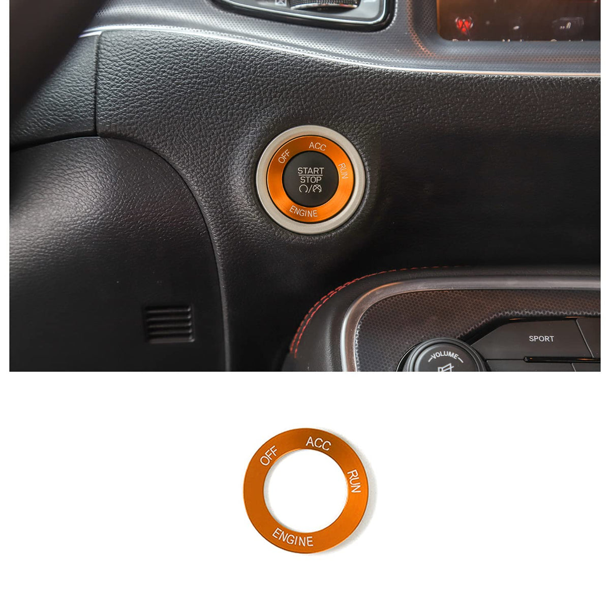 Keptrim For Challenger Charger Engine Start Stop Trim For 2010-2020 Dodge Challenger Charger Ram, For 2014 Durango, Orange Alumi