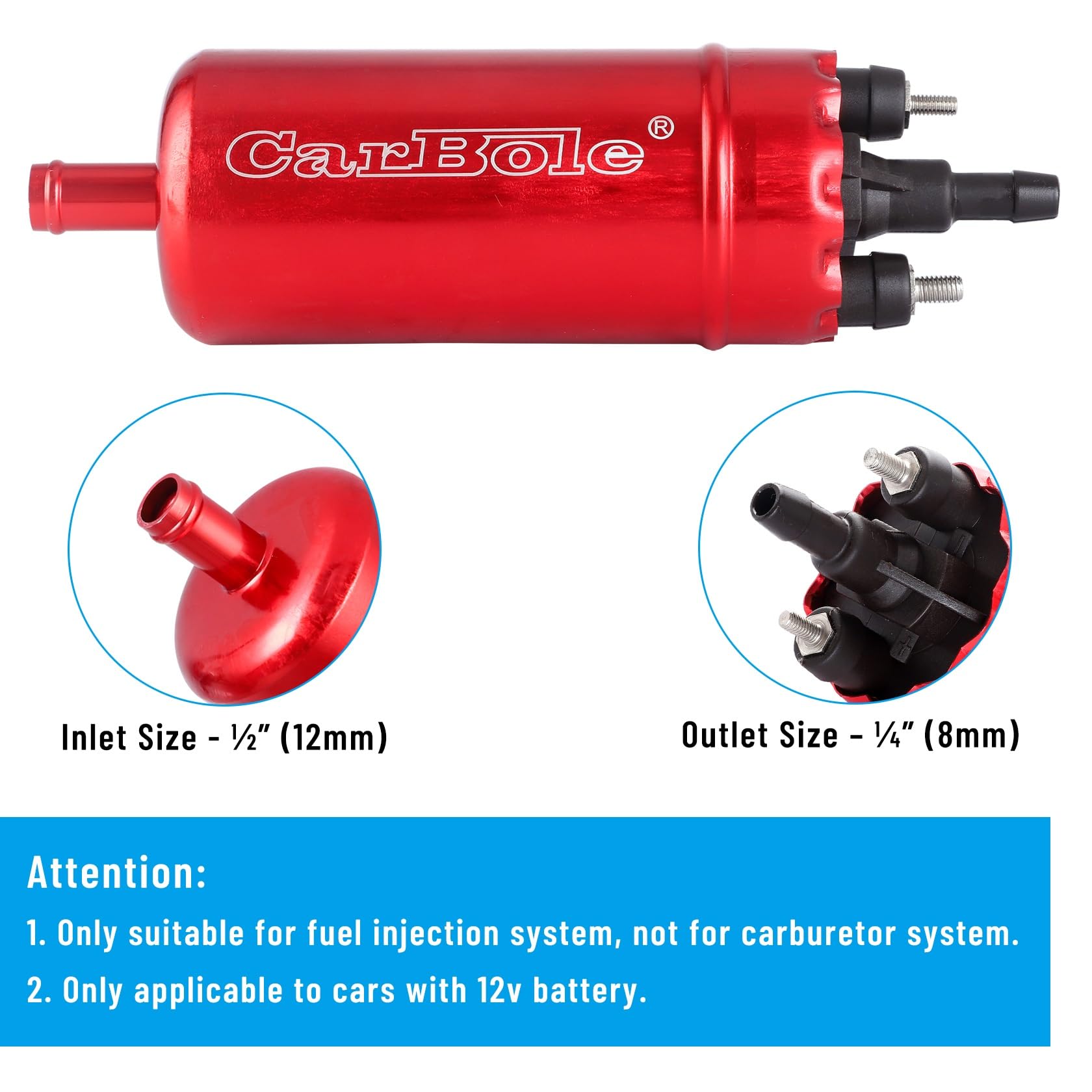 CarBole External In Line Fuel Pump: 116 PSI High Pressure Unversal 12V Electric Pump Injection Systems Replacement for 058046407