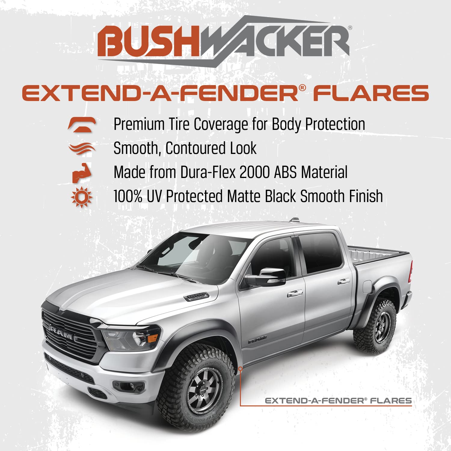 Bushwacker Extend-A-Fender Extended Front & Rear Fender Flares | 4-Piece Set, Black, Smooth Finish | 20936-02 | Fits 2015-2017 F
