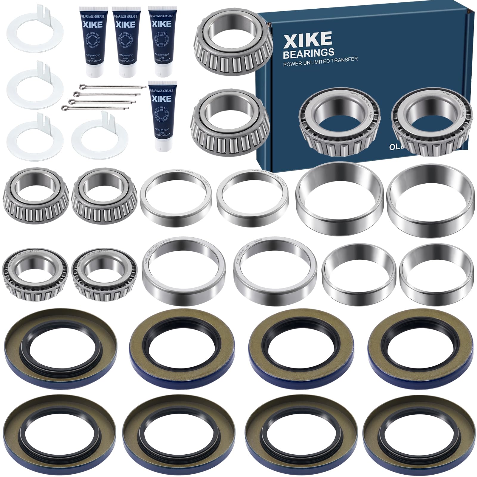 XiKe 4 Set Fits 5,200-6,000 lb Axles Trailer Wheel Hub Kit, 25580/25520 & LM67048/LM67010 Bearings, 21333TB, 22333TB /10-10, 10-