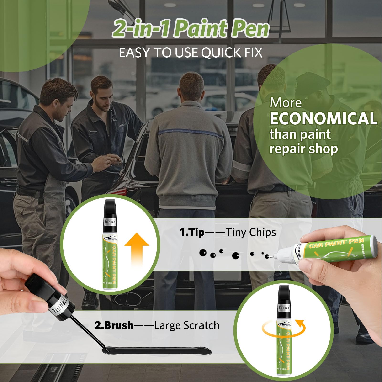 Carhuewell Black Touch Up Paint For Cars, Black Rim Scratch Remover Pen Automotive Wheel Scratch Fix Gloss Paint (Pure Black)