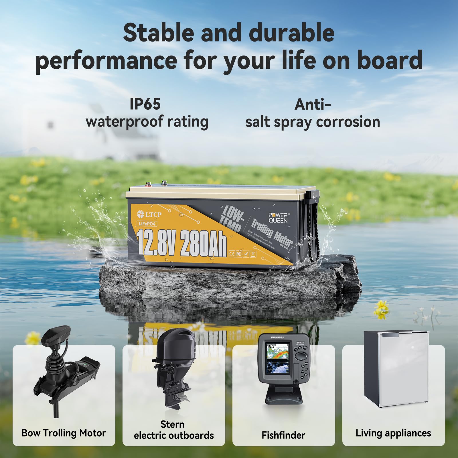 Power Queen 12V 280Ah Plus Lifepo4 Battery Low-Temp Protection Group 8D Battery, Deep Cycle Battery With 200A Bms, 3584Wh Energy