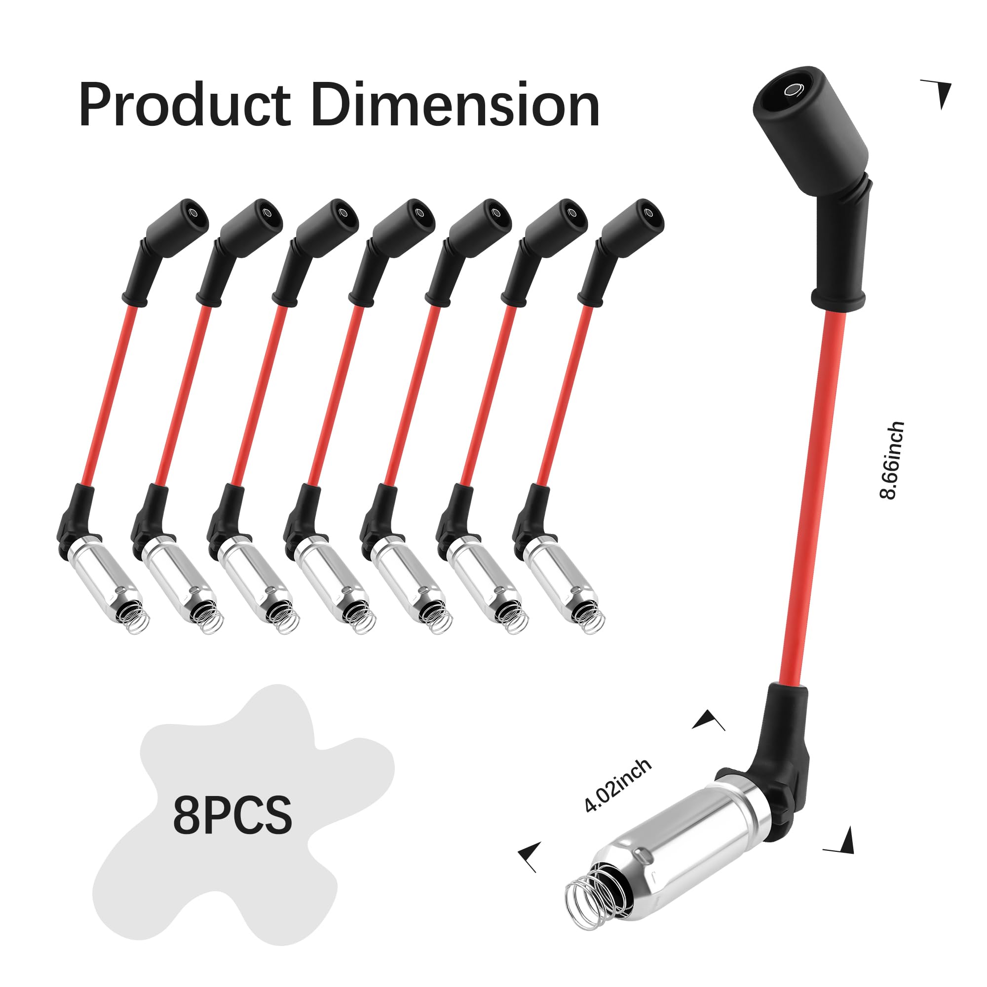 IHOTDER 8PCS Spark Plug Wires Set Compatible with GMC Hummer Chevrolet Cadillac,Spark Plugs and Wires Replacement OEM#M8-48322,4