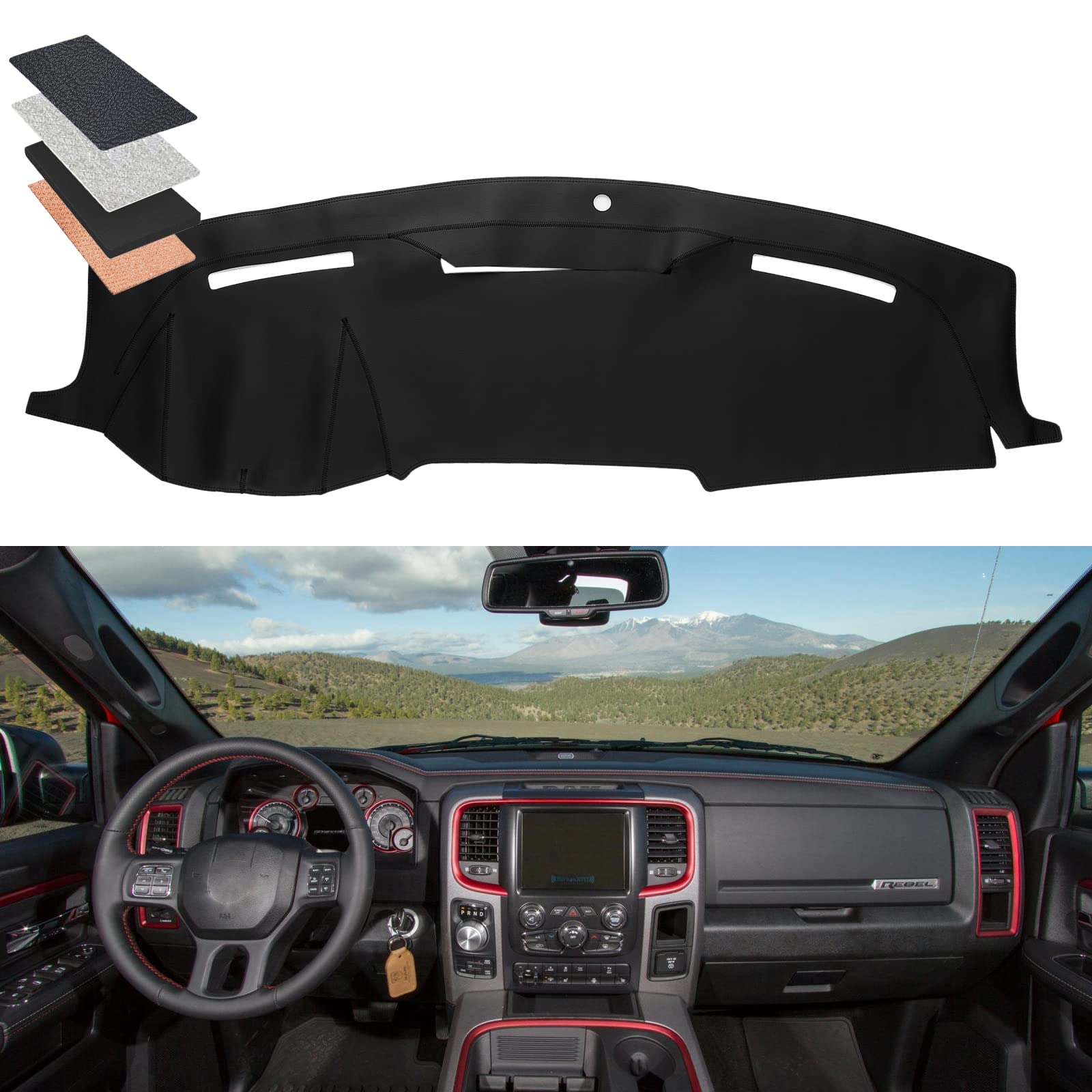 Bdfhyk Dashboard Dash Cover Pu Dash Mat Compatible With 2010-2018 Dodge Ram 1500 2500 3500