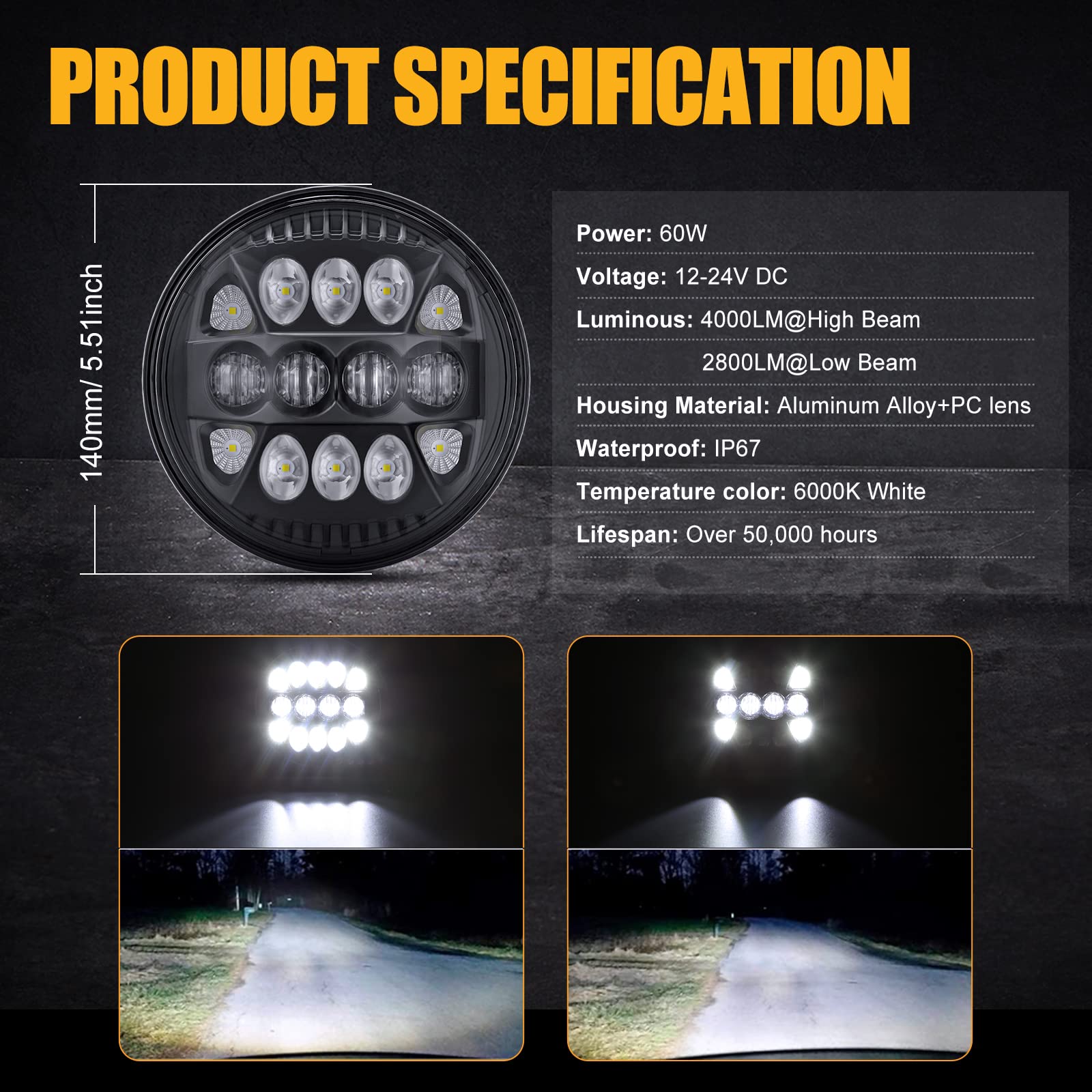 Suparee 5.75 Inch Led Motorcycle Headlight Plug & Play 5-3/4'' Motorcycle Projection Headlight With 14 Chips Compatible With Dyn