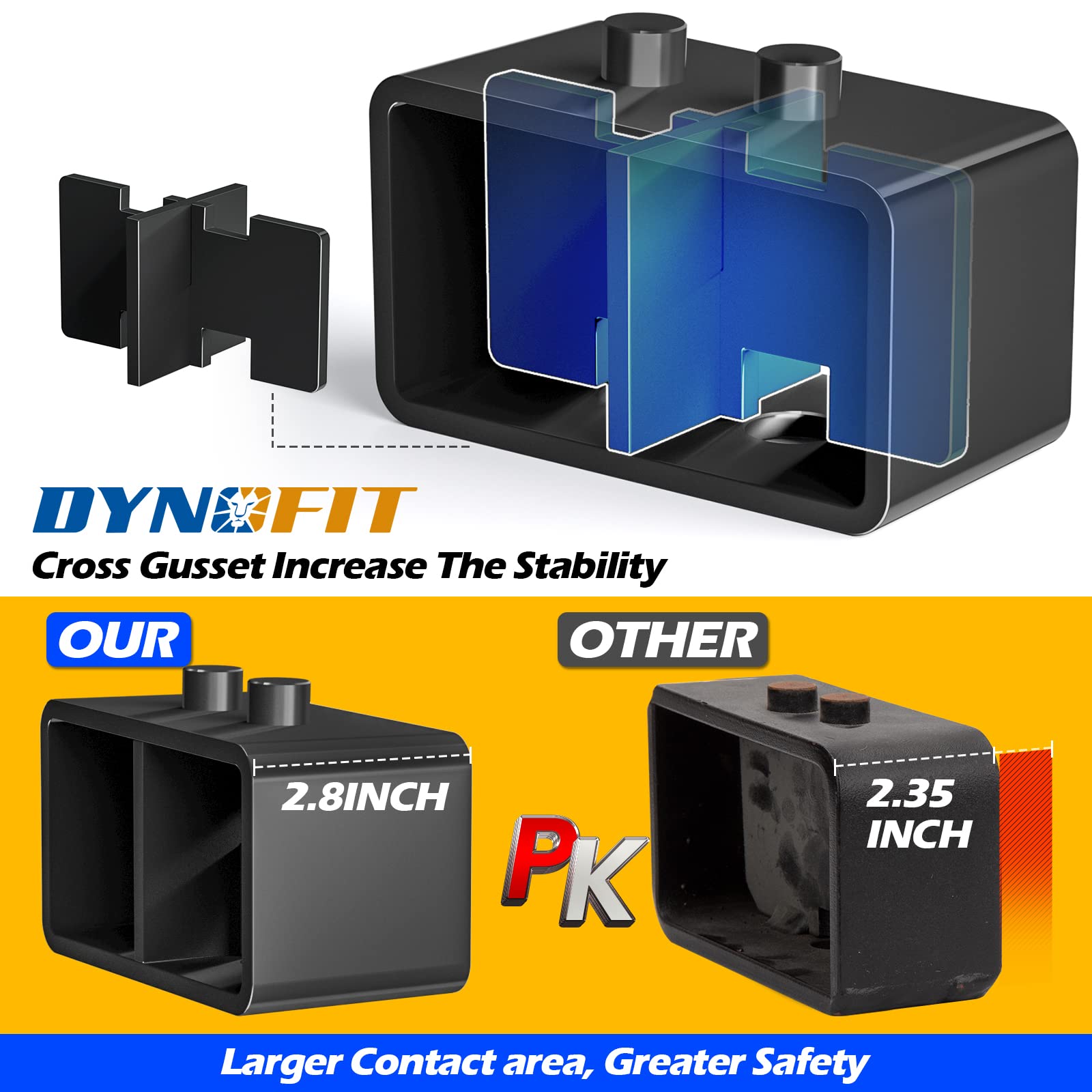 Dynofit 3 Inch Rear Lift Blocks For Ford F150 2004-2020, 3'' Suspension Leveling Block Kit With Extended U-Bolts For F-150 2Wd 4