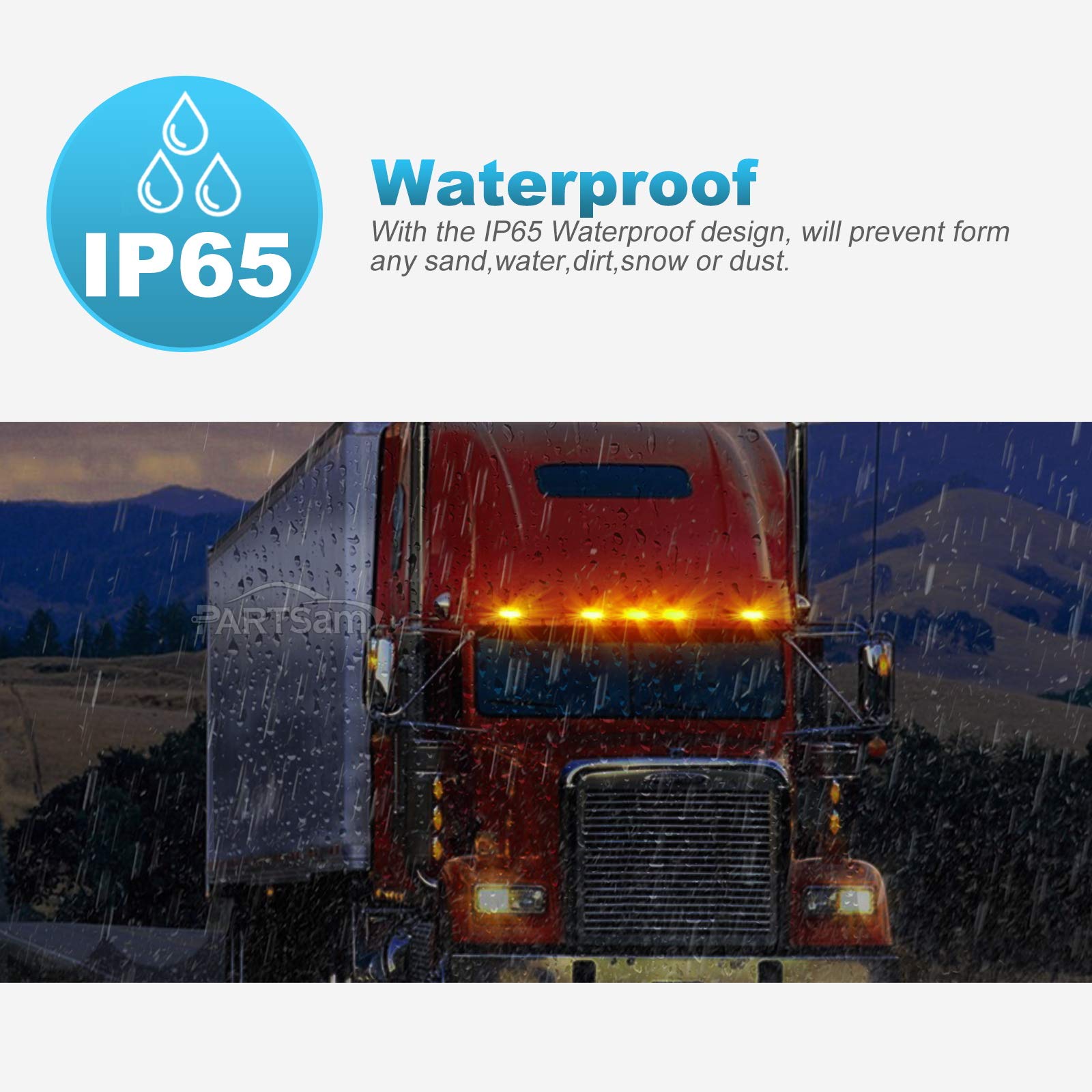 Partsam 5Pcs Cab Marker Roof Light 888-5125 Amber Lens Amber Light Top Lights Assembly Compatible With International Prostar/Lon