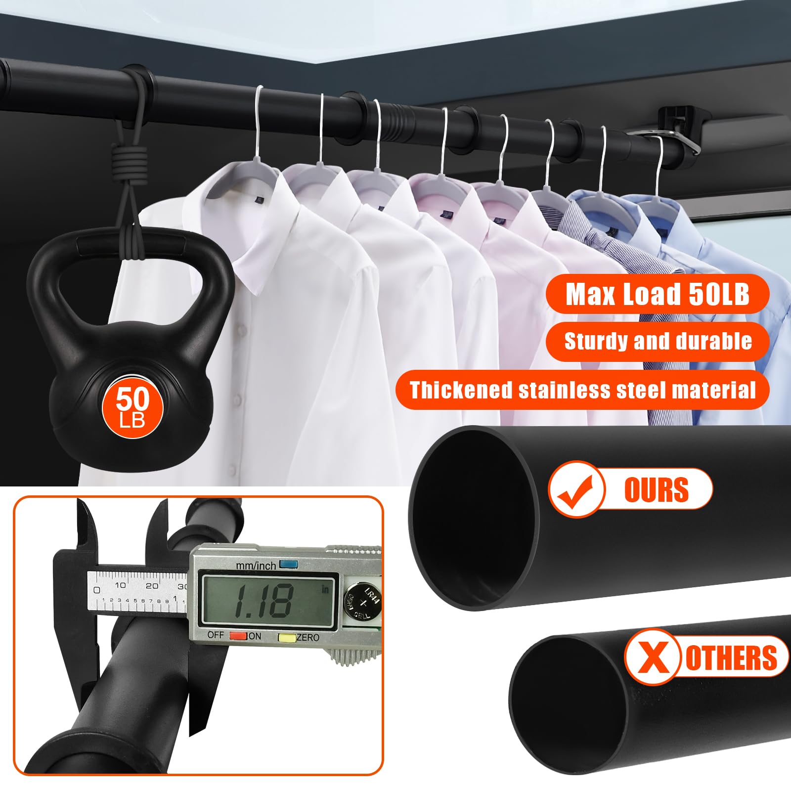 Car Clothes Hanger Bar, 30-63 Inches Expandable Heavy Duty Car Clothes Rack For Car Travel - Adjustable Clothes Storage Hanger A