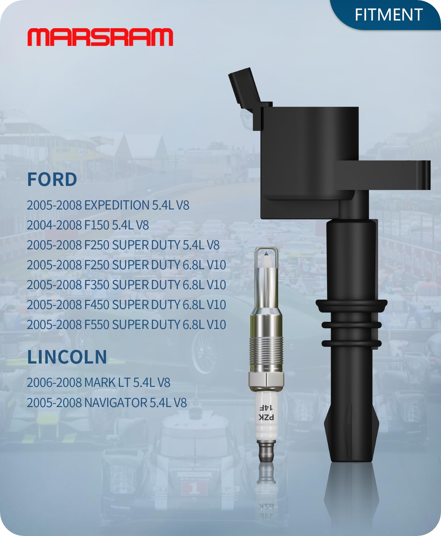 Marsram Ignition Coil Pack Fd508 & Iridium Spark Plug Fit For 2005 2006 2007 2008 Ford Expedition F150 F250 F350 F450 F550 Super