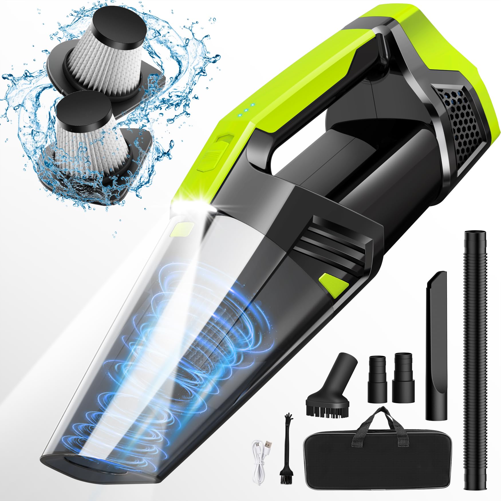 Cordless Car Vacuum Lightweight High Power Handheld Vacuum Cleaner with LED Light, Hand Vacuum for Car Home Office and Pet Hair,