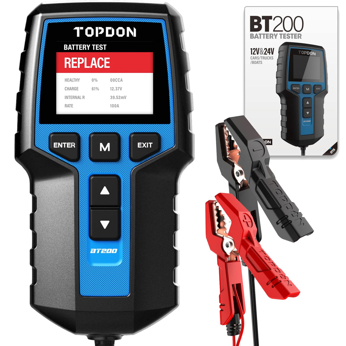 Car Battery Tester 24V 12V Load Tester, Topdon Bt200 100-2000Cca Automotive Alternator Tester Digital Auto Battery Analyzer Char