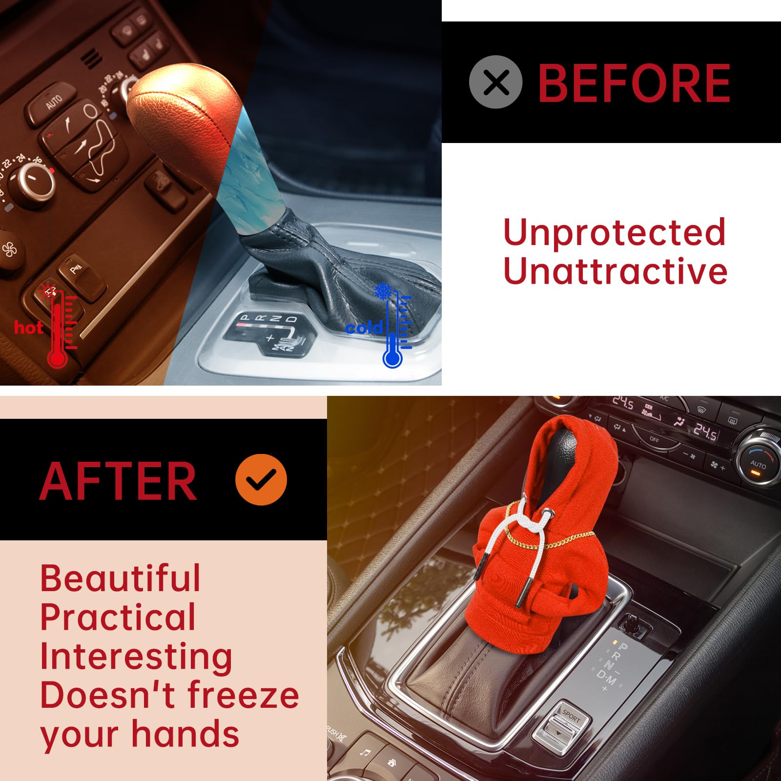 Yajeea Car Gear Shift Hoodie, Funny Mini Hoodie Car Decor, Winter Warm Universal Fit Shift Knob Cover, Automotive Interior Acces