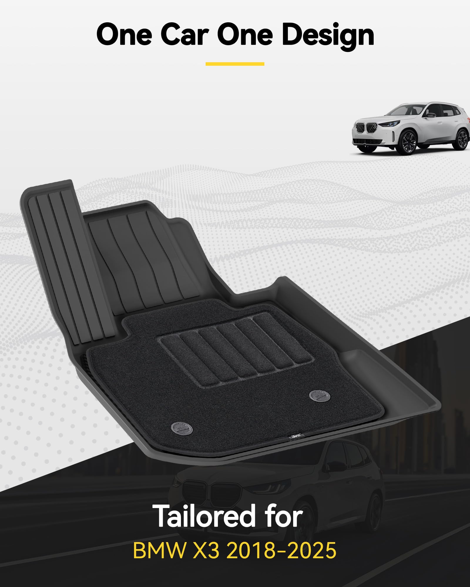 3W Floor Mats & Carpet (1St And 2Nd Rows) Fit For Bmw X3 2018-2025 Tpe All-Weather Harmless Heavy Duty Floor Liner Accessories
