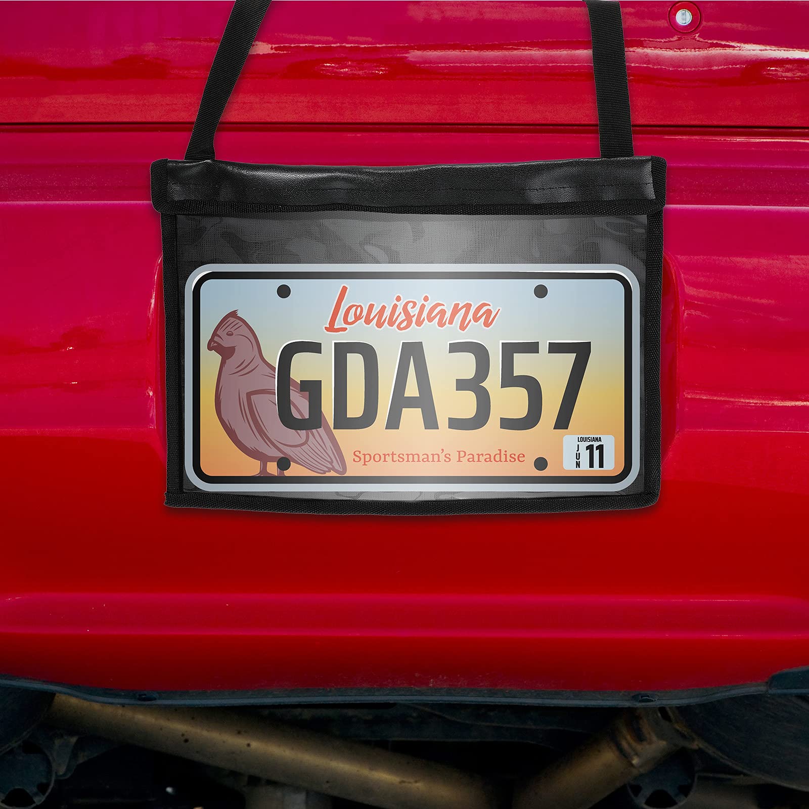 Frienda 2 Pcs License Plate Holder with Hanging Strap Test Drive License Plate Tag Bag Dealer Plates Tag Bags Black Plate Frame