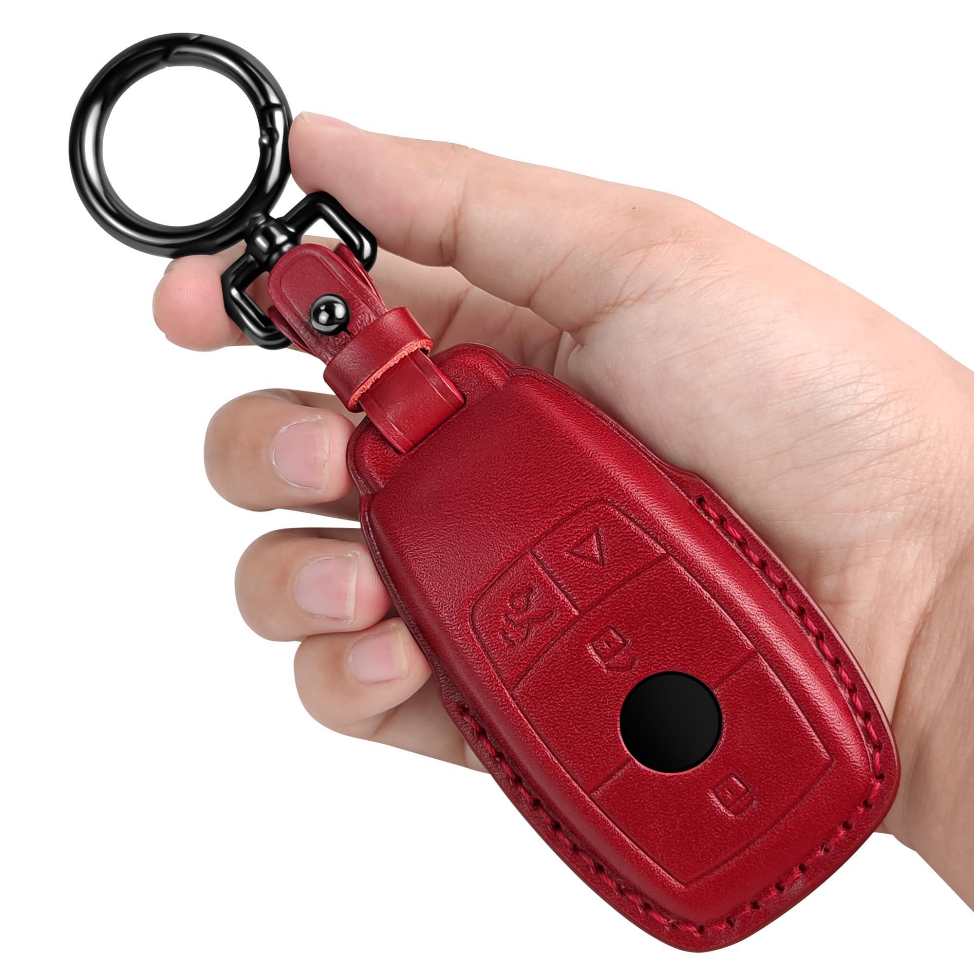 Tukellen For Mercedes Benz Key Fob Cover Genuine Leather With Keychain,Leather Protector Key Case Compatible Mercedes Benz 2017-