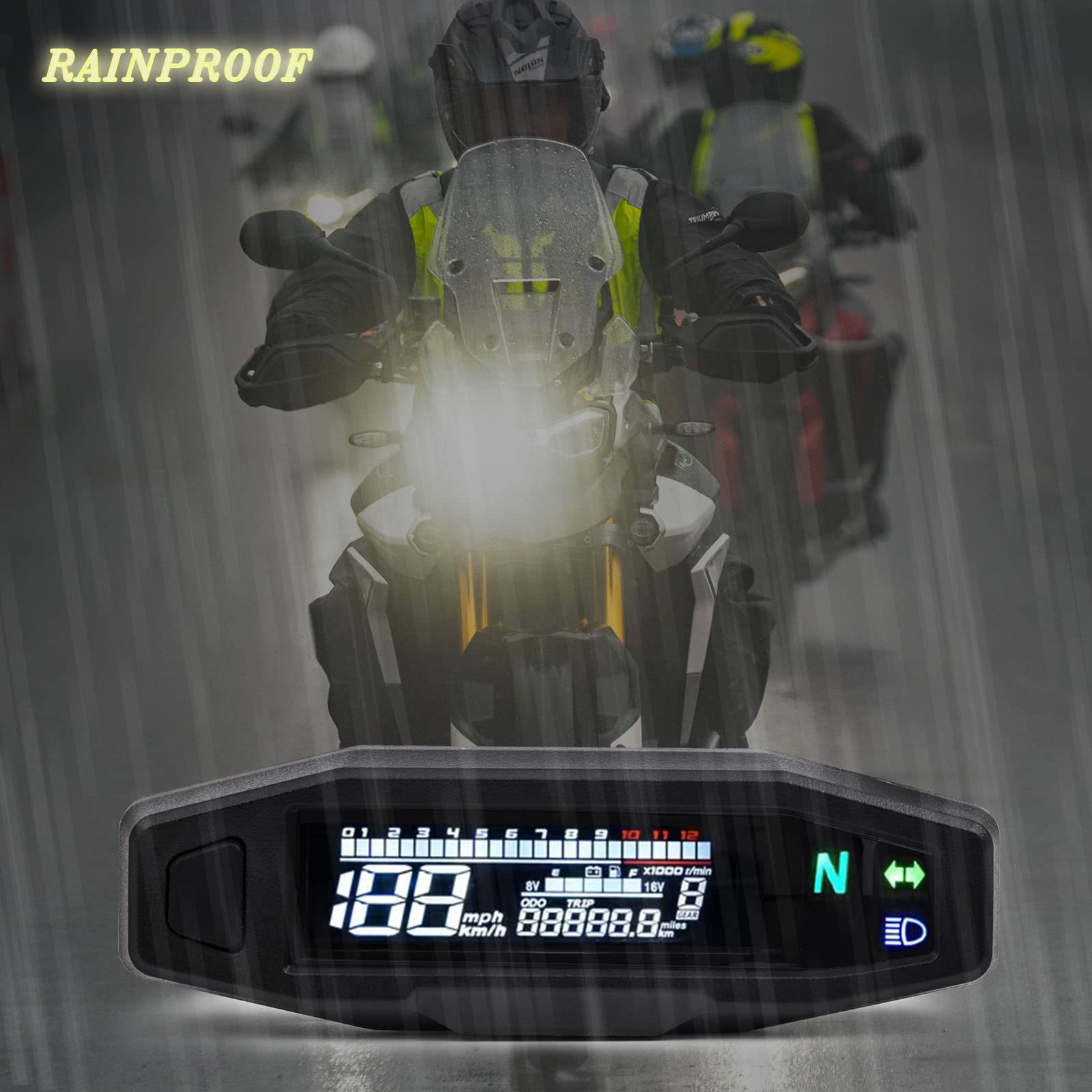 Whaletail Universal Motorcycle Speedometer 6 Gear 12000 Rpm Km/H Mph Mini Lcd Va Screen Digital Motorcycle Speedometer, Odometer, Tachometer