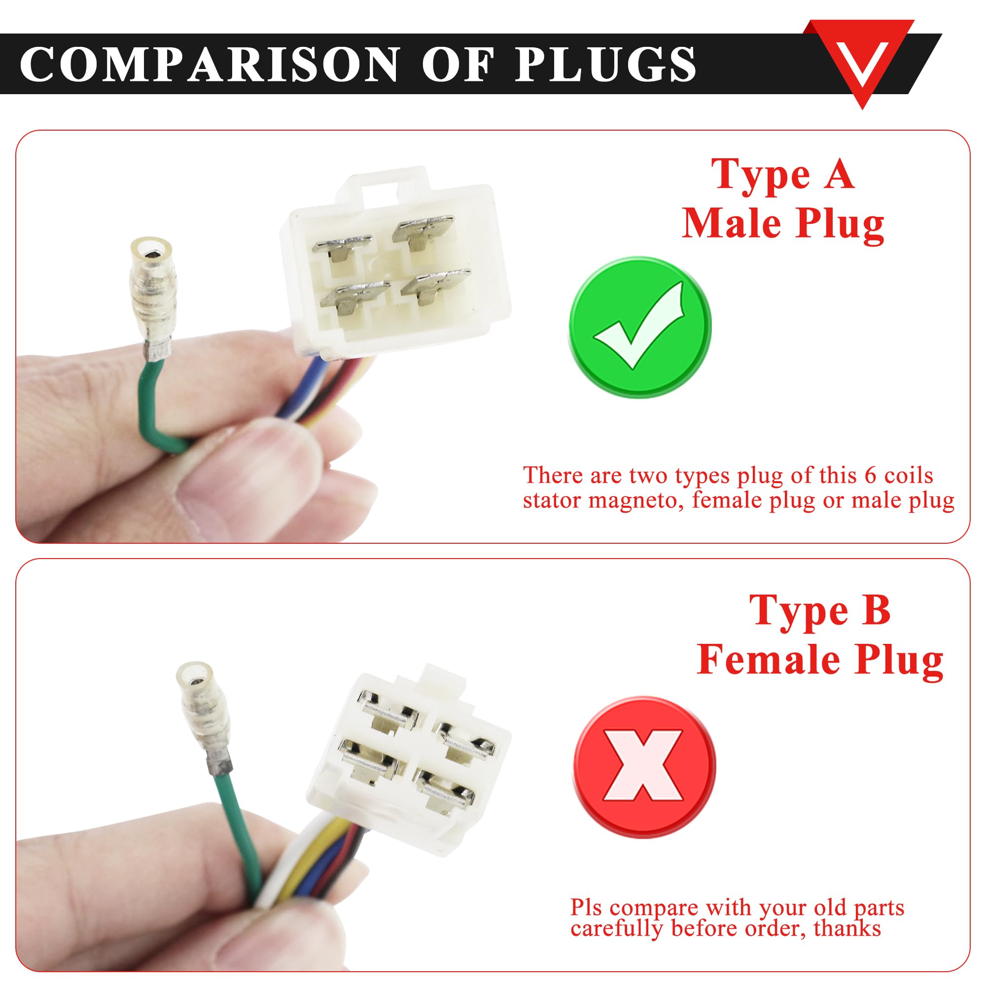 Pro Bat 6 Coils 5 Wires Stator Magneto Atv Magneto Stator Plate With Male Plug For 50Cc 70Cc 90Cc 110Cc 125Cc Engine Chinese Scooter Dirt Bike Taotao Sunl Roketa