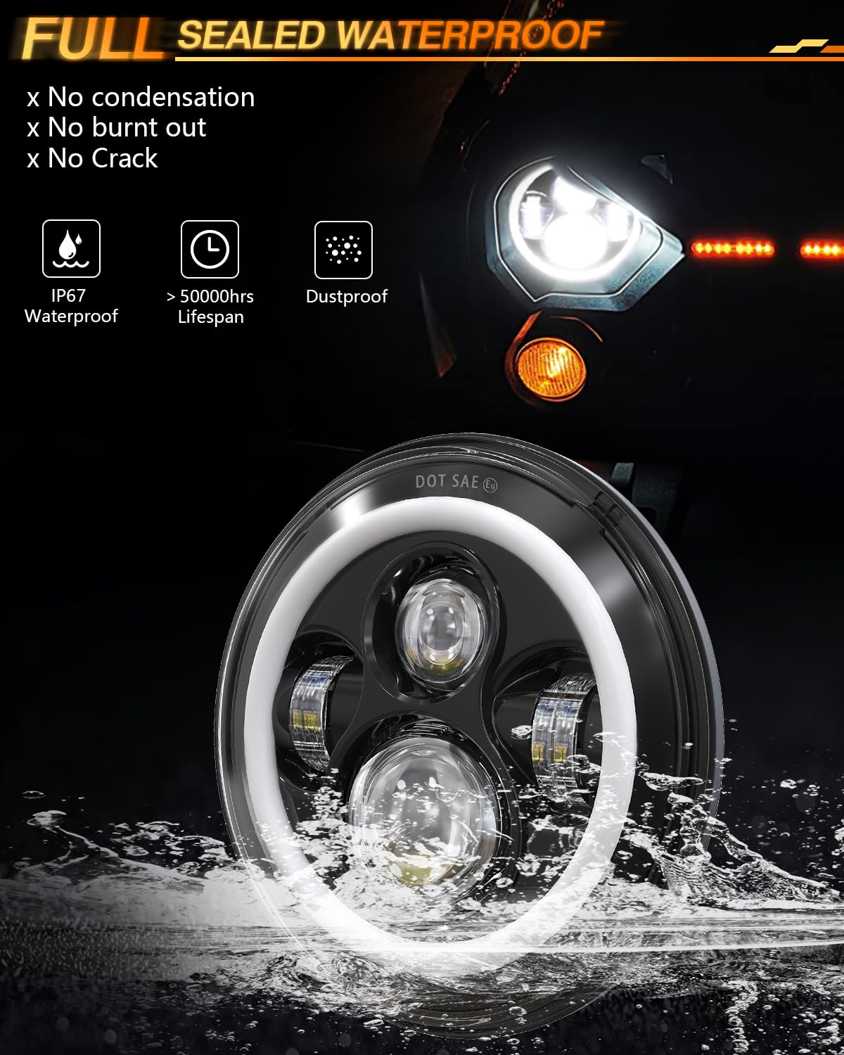 Gxenogo 7 Inch Led Halo Headlights With Amber Turn Signal White Drl Compatible With Jeep Wrangler Jk Tj Cj Chevy Blazer C10 Cama