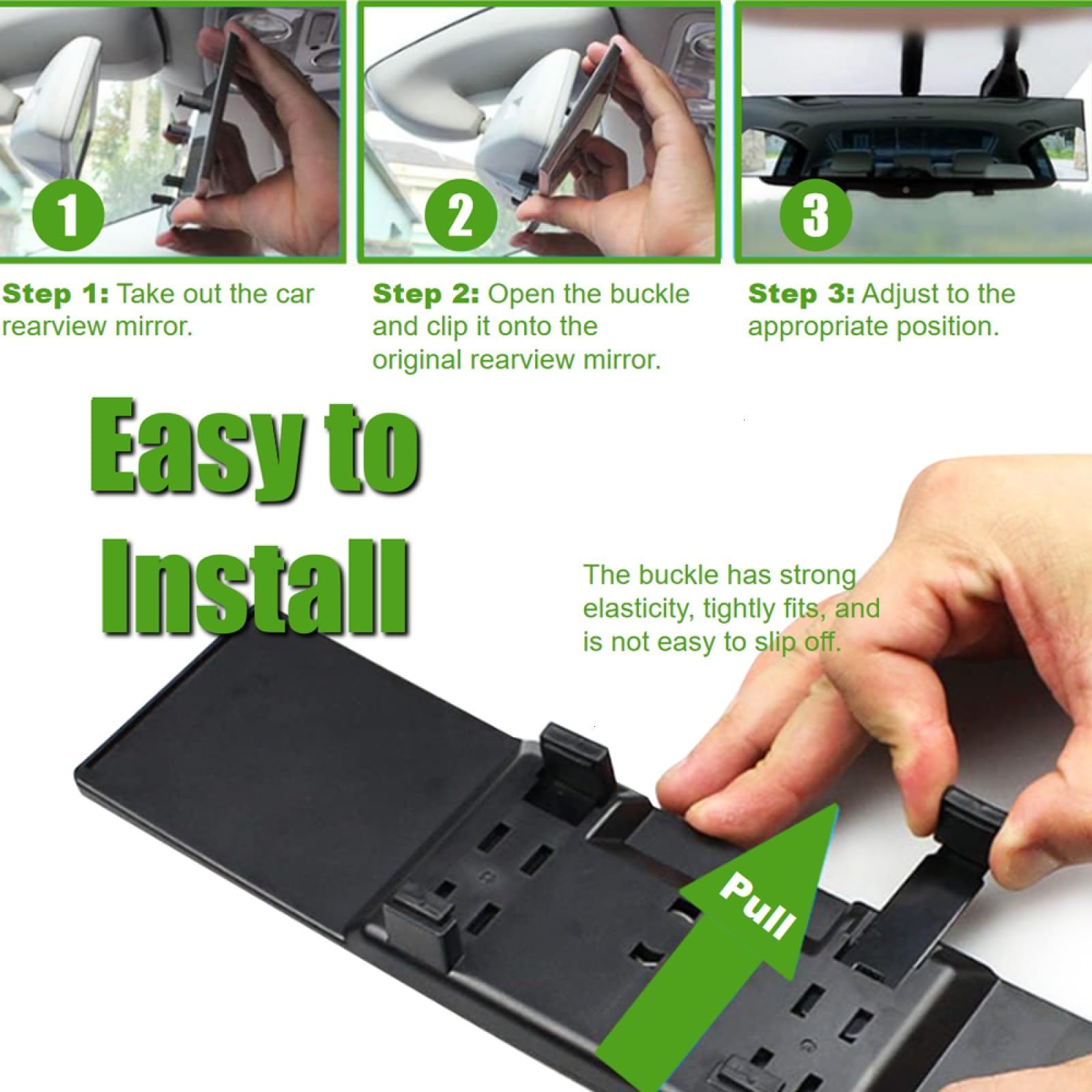 WSSROGY Car Rearview Mirror HD Glass 12 Inch Anti Glare Clip On Panoramic Wide Angle Car Interior Rear View Mirror Universal for