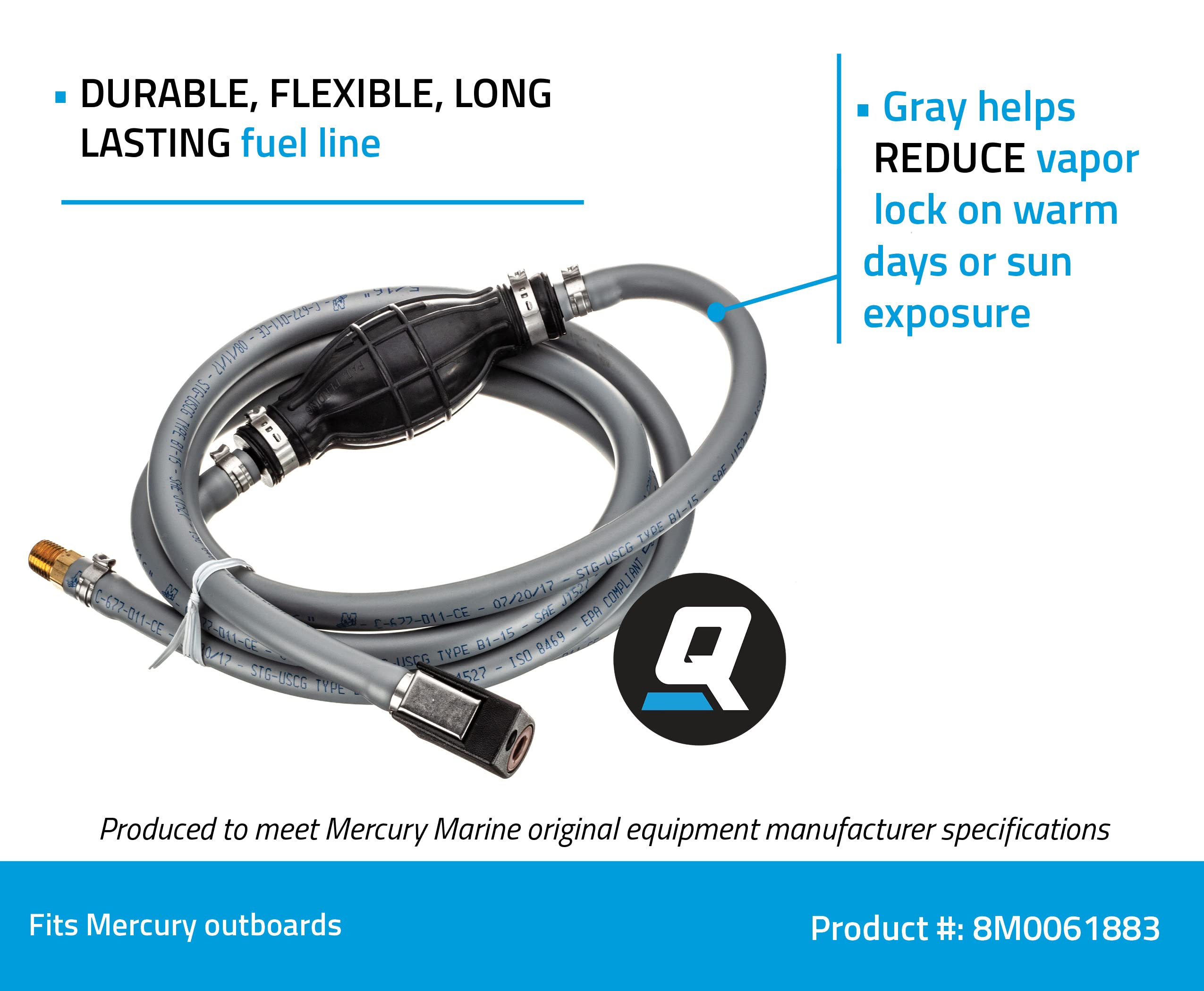 Quicksilver 8M0061883 Fuel Line Assembly - 8 Ft. Long With Primer Bulb