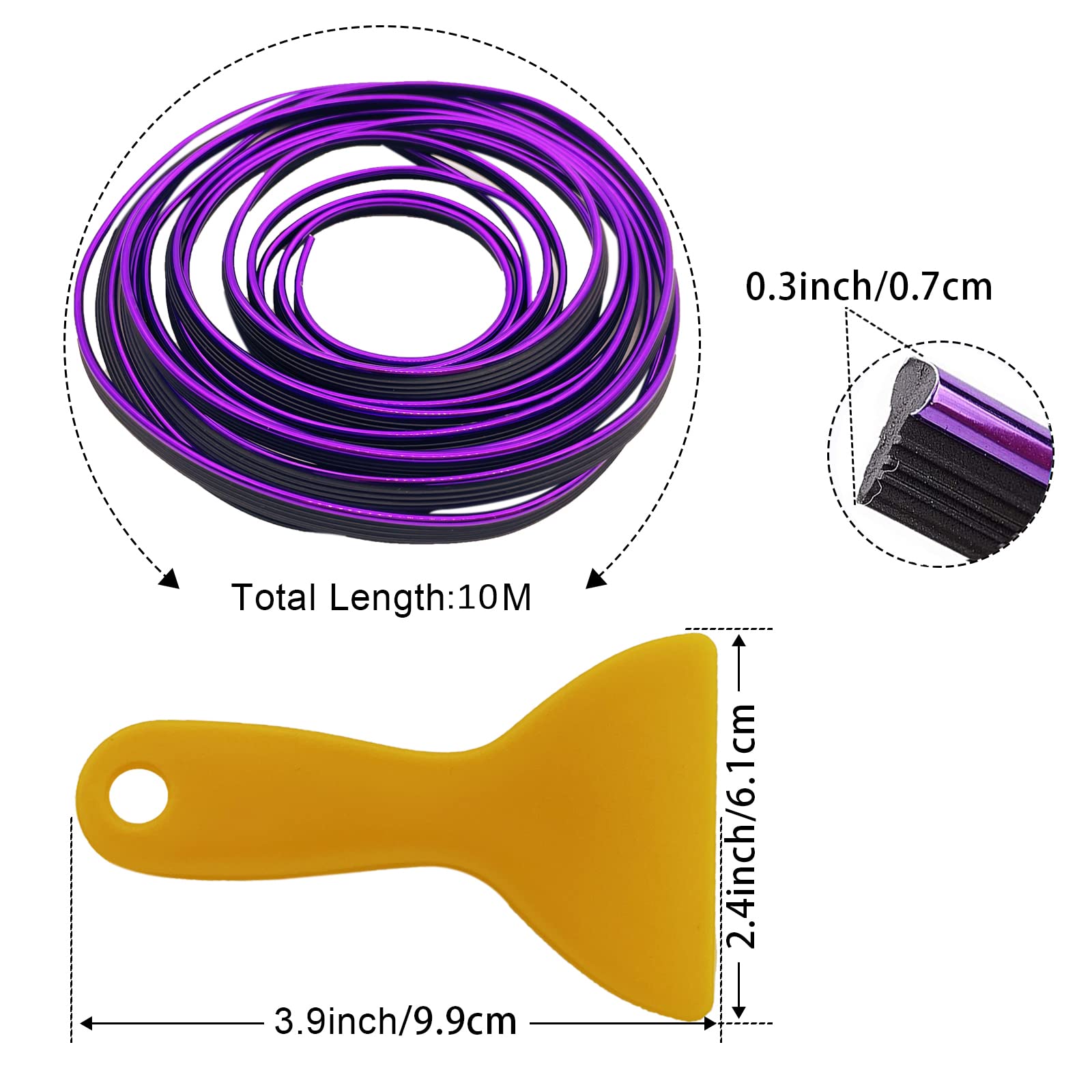 Car Interior Trim Strips,Universal 33Ft Car Electroplating Decoration Styling Door Dashboard, Flexible Interior Trim Accessories With Installing Tool(Purple)