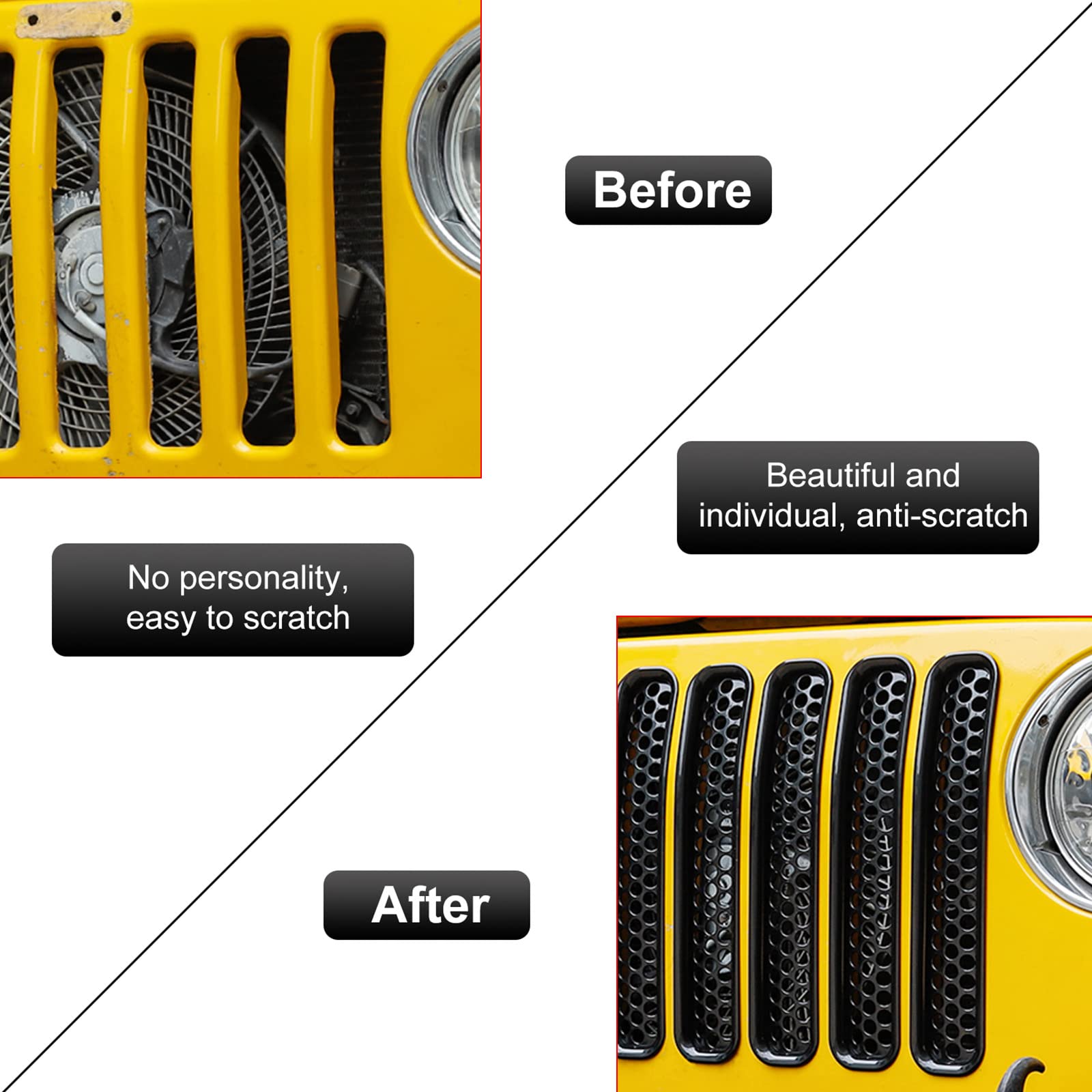 Rt-Tcz Black Honeycomb Mesh Front Grill Inserts Kit For 1997-2006 Jeep Wrangler Tj & Unlimited - (7Pcs)