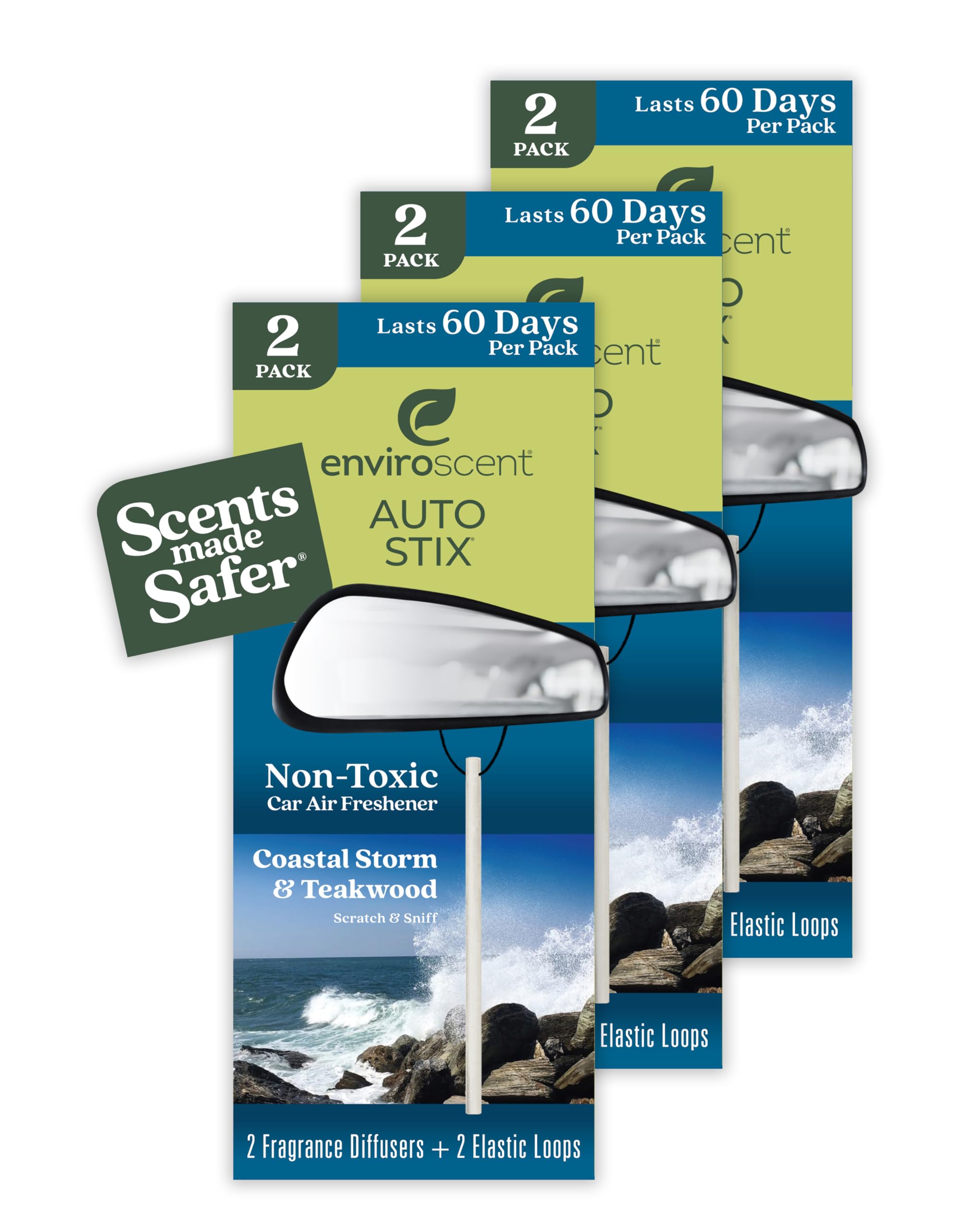 Enviroscent Non-Toxic Car Air Freshener (Coastal Storm & Teakwood) Natural Car Air Freshener | Essential Oil Diffuser | Car Scen