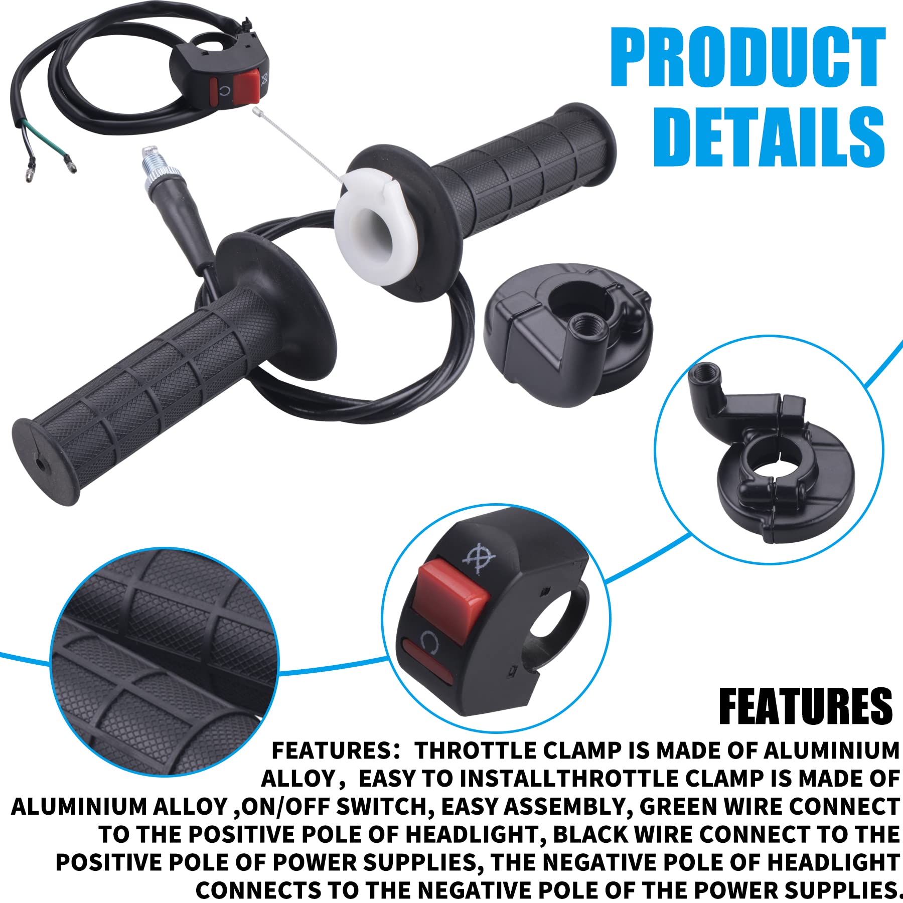 JINGKE 7/8'' 22mm Twist Throttle Accelerator Handle Grips and Cable Set for 50cc 110cc 150cc 250cc Mini Bike ATV Quad Pit Bike D