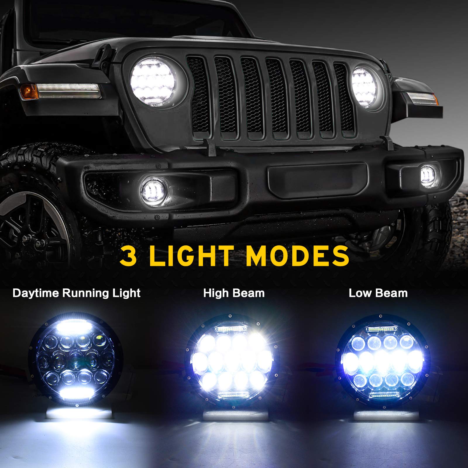 Led Headlight For Wrangler + 4'' Led Fog Lights, 7'' 105W Round Led Headlights With Daytime Running Light Drl High Low Beam Comp