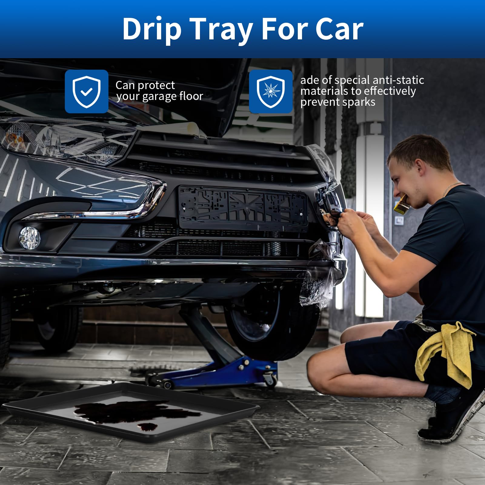 Teodute 22.8'' x 21.6'' Oil Drain Pan,Drip Tray Oil Drip Pan for Under Car Plastic Oil Tray- Leak Proof Mini Fridge Drip Pan,Oil