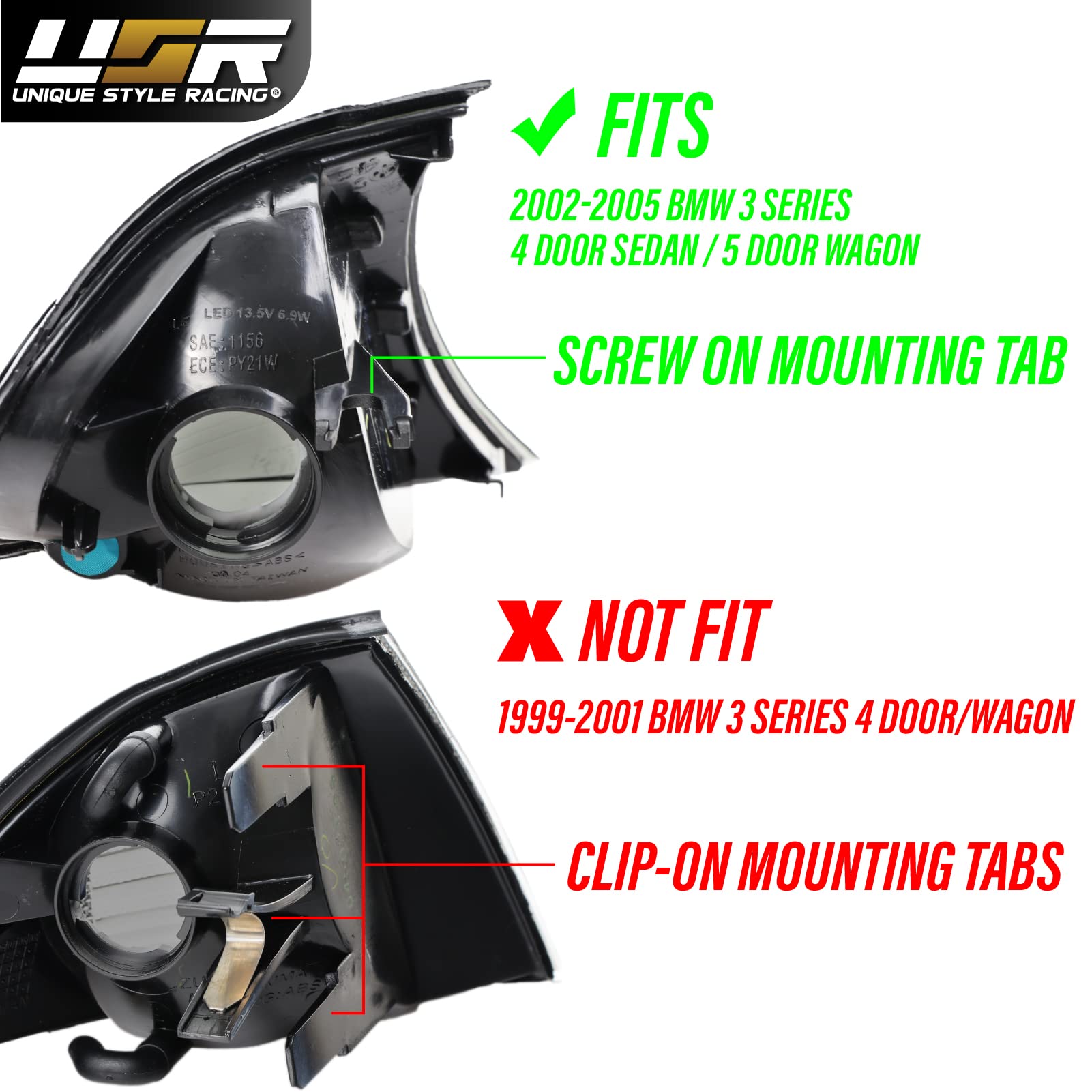 DEPO 02-05 E46 4D Cornering Lights - OE Euro Smoke Corner Turn Signal Lamps Set (Left + Right) Compatible with 2002-2005 BMW E46