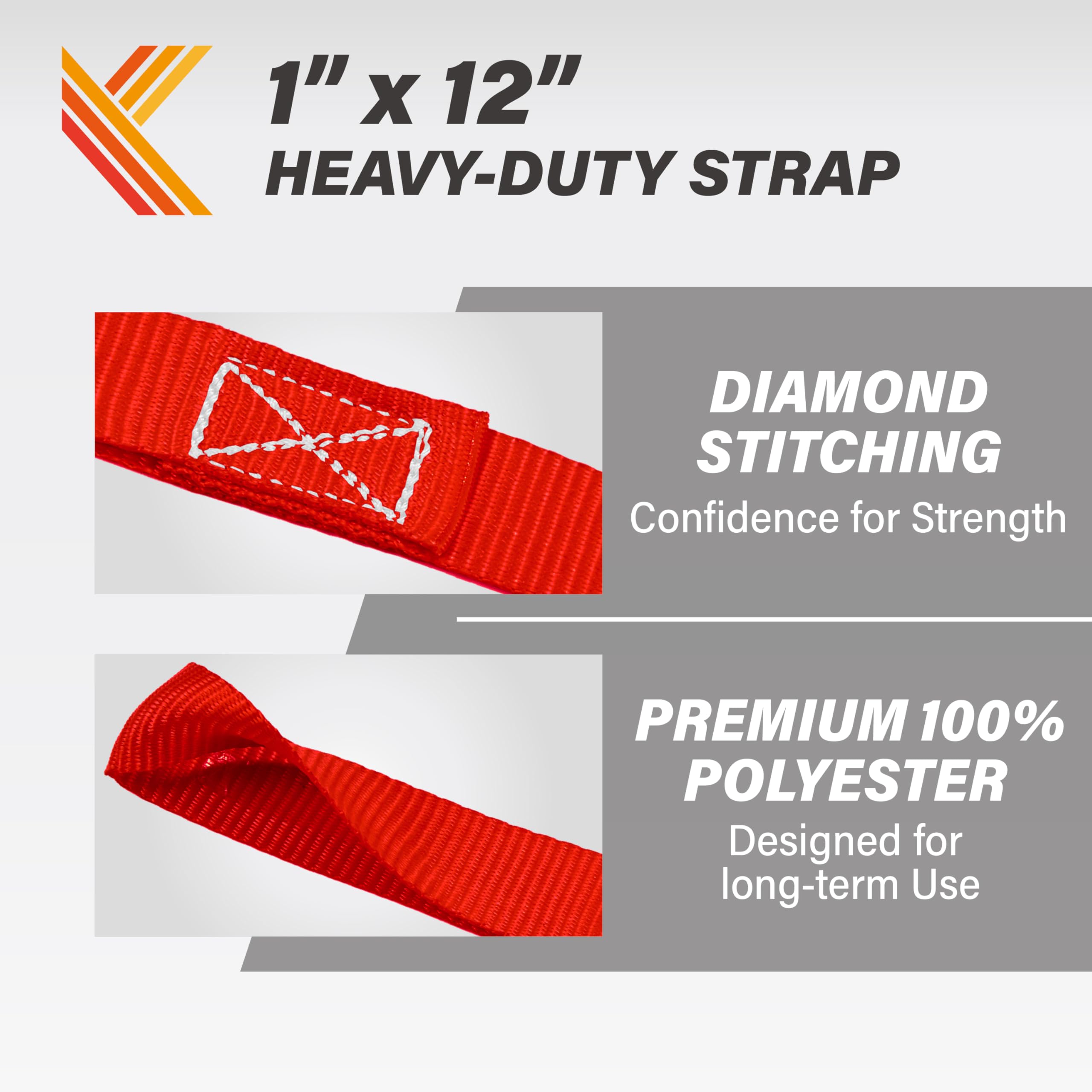 Soft Loop Tie Down Straps - 1 X 12 Inches- 4,500 Lb Load Capacity - Red 6 Pack - Loops For Securing Atv, Utv, Motorcycles, Scoot