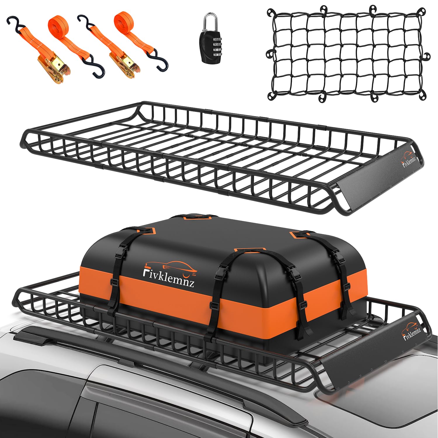 Roof Rack Cargo Carrier, Universal Roof Basket (77''X 36''X 5'') + 15 Cubic Feet Waterproof Rooftop Cargo Carrier Bag (46''X 34'