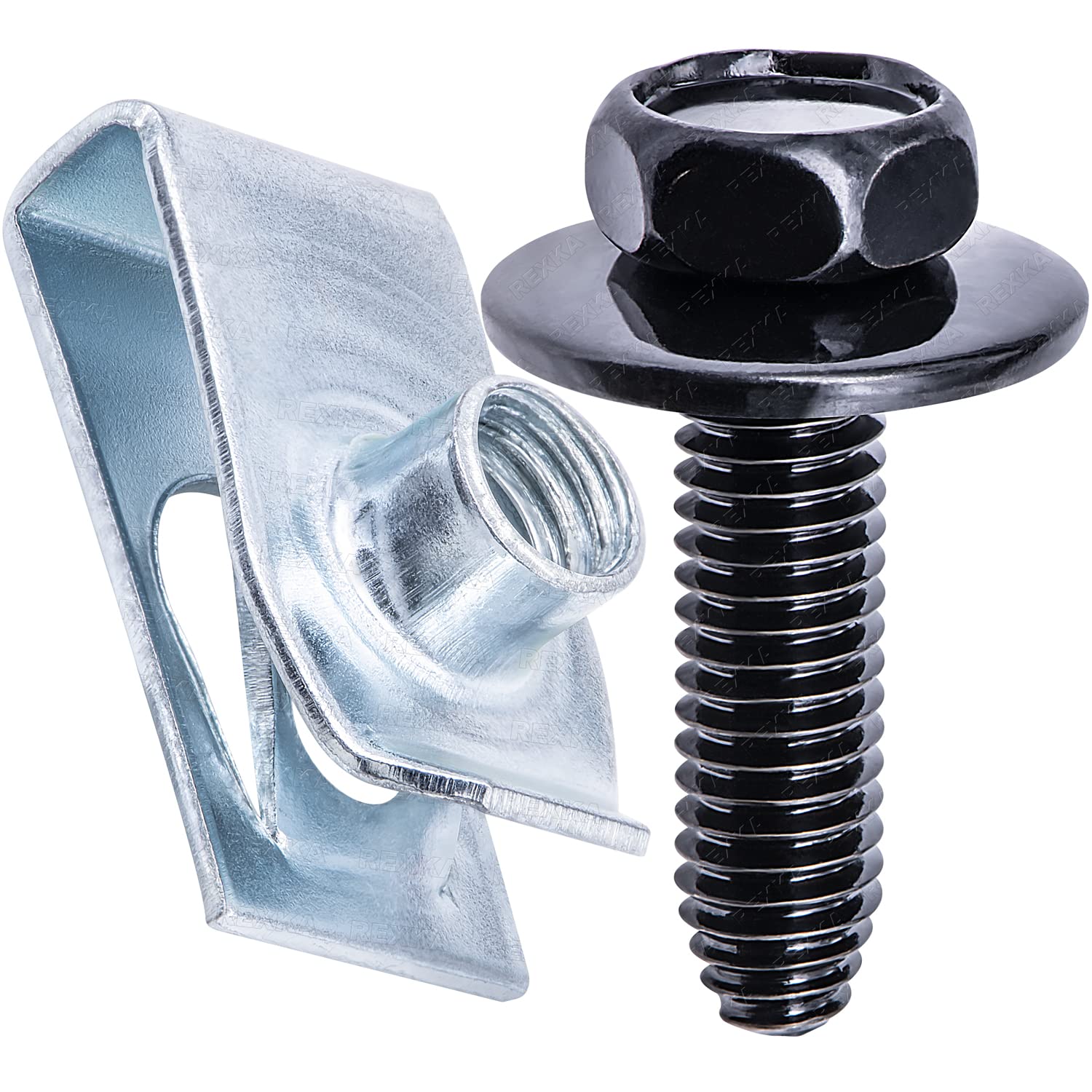 Rexka 15 Sets M6-1.0 Extruded U Nut & Body Bolts Screw Kits For Gm Ford Chevy Buick Gmc Cadillac Hummer Oldsmobile Pontiac Satur