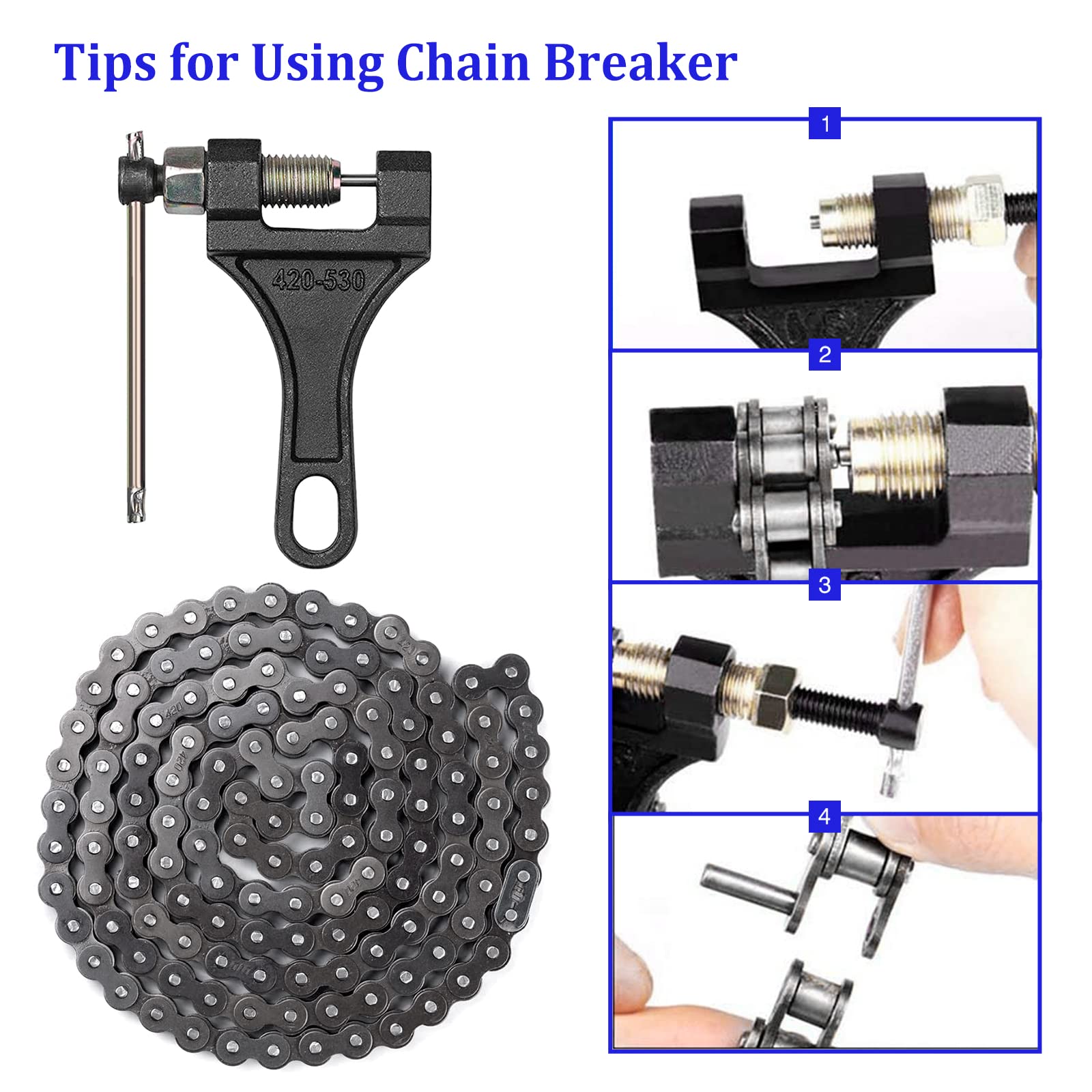 420 Motorcycle Chain Total 90 Links - 420 Standard Roller Chain For 110Cc 125Cc Go Kart Dirt Pit Bike Atv Quad Scooter Mini Bike