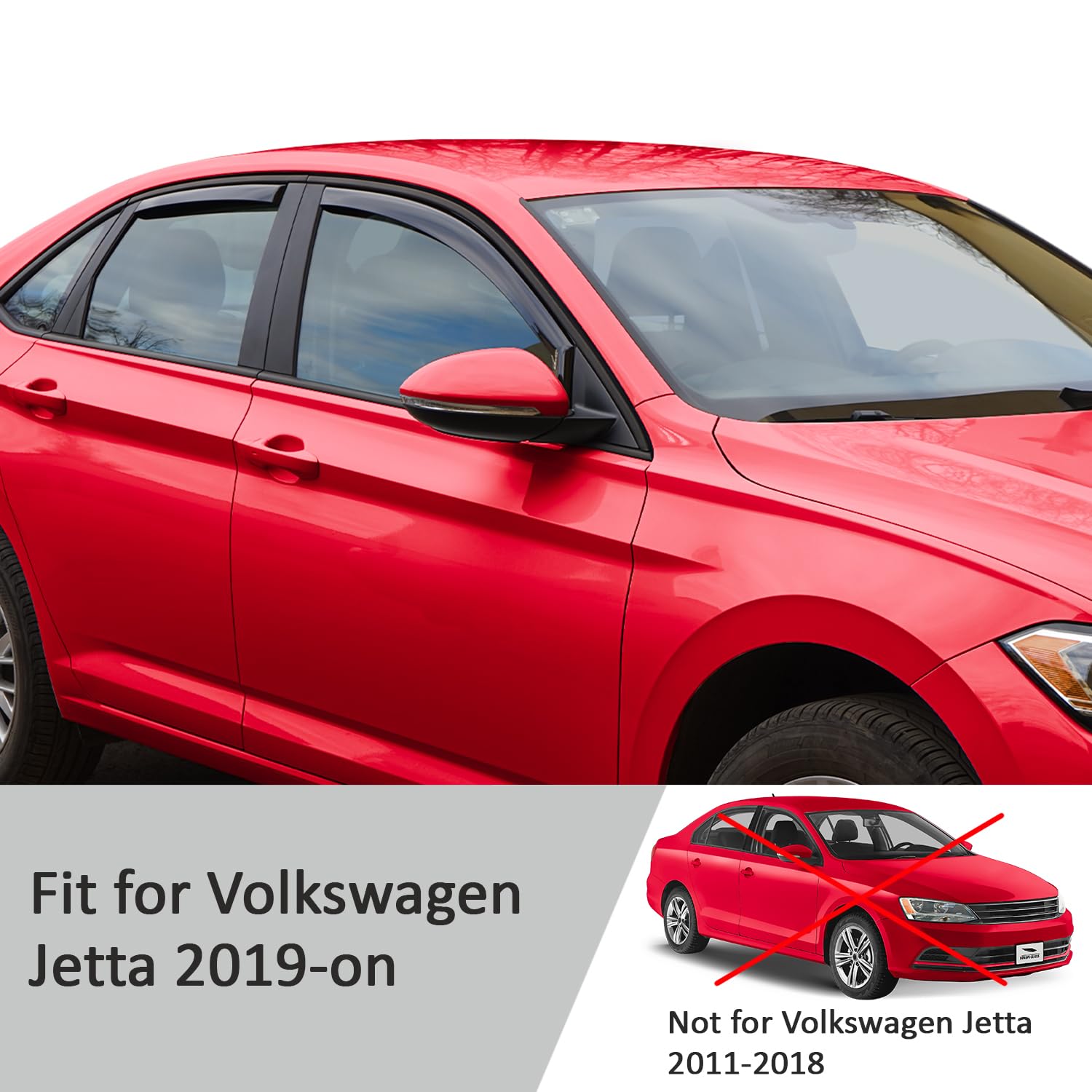 Voron Glass In-Channel Extra Durable Rain Guards For Volkswagen Jetta 2019-2025, Window Deflectors, Vent Window Visors, 4 Pieces