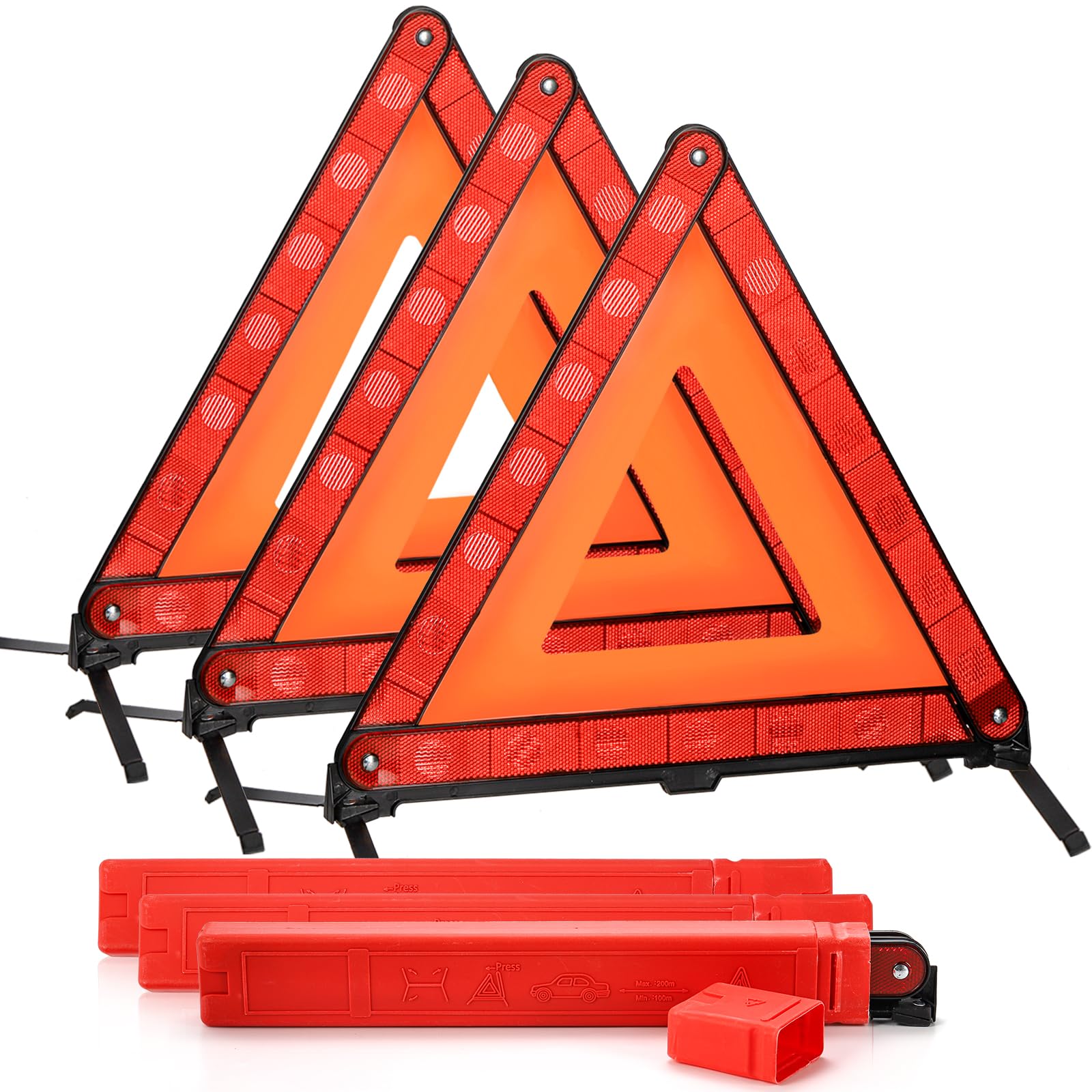 Fasmov 3 Pack Triangle Warning Frame Triangle Emergency Warning Triangle Reflector Safety Triangle Kit, Emergency Triangle For Vehicles, Car Road Reflective Kit