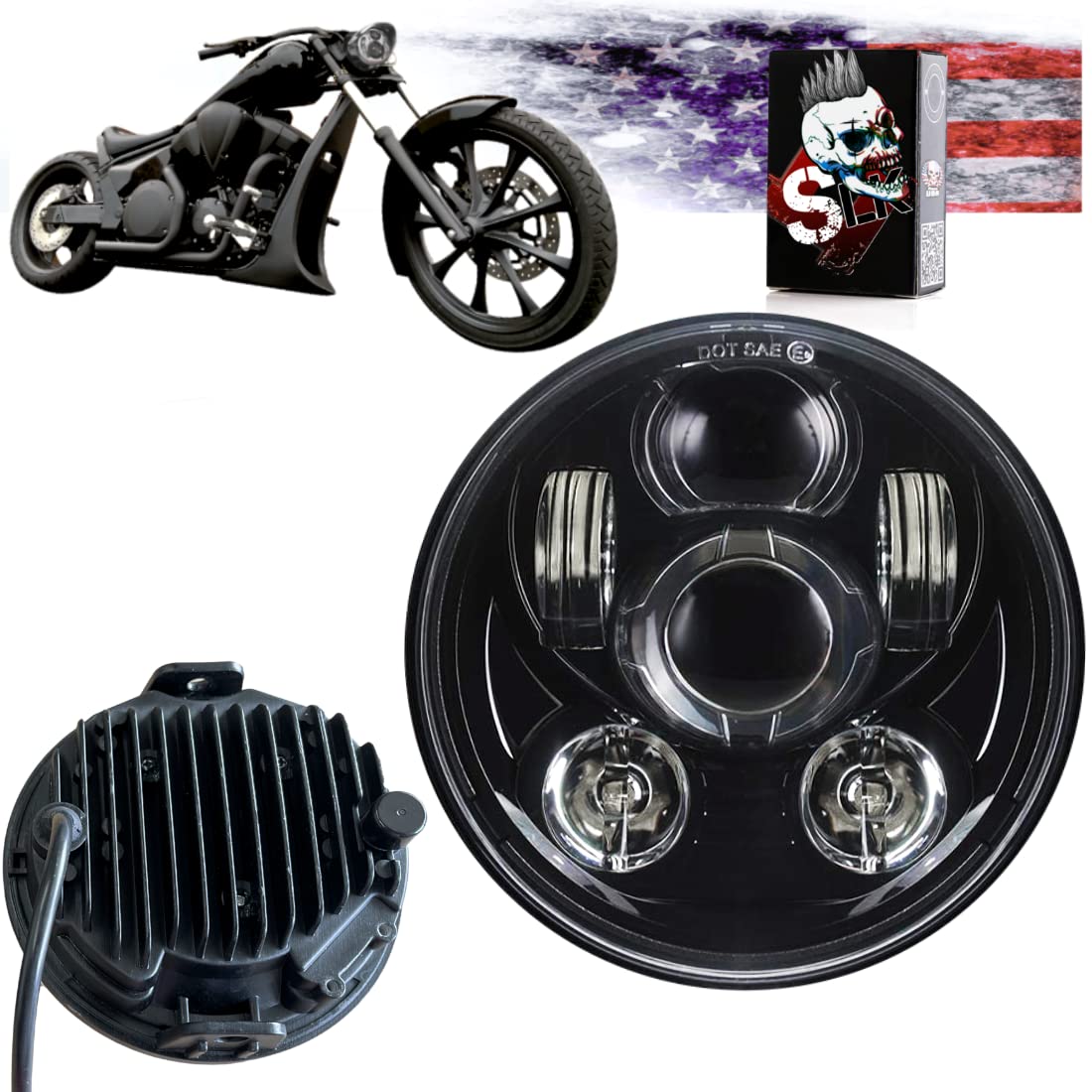 SLK-Lights 5 3/4 Inch LED Motorcycle Headlight Black Daymaker - Plug and Play - Compatible with Honda VT1300 Fury Sabre Statelin