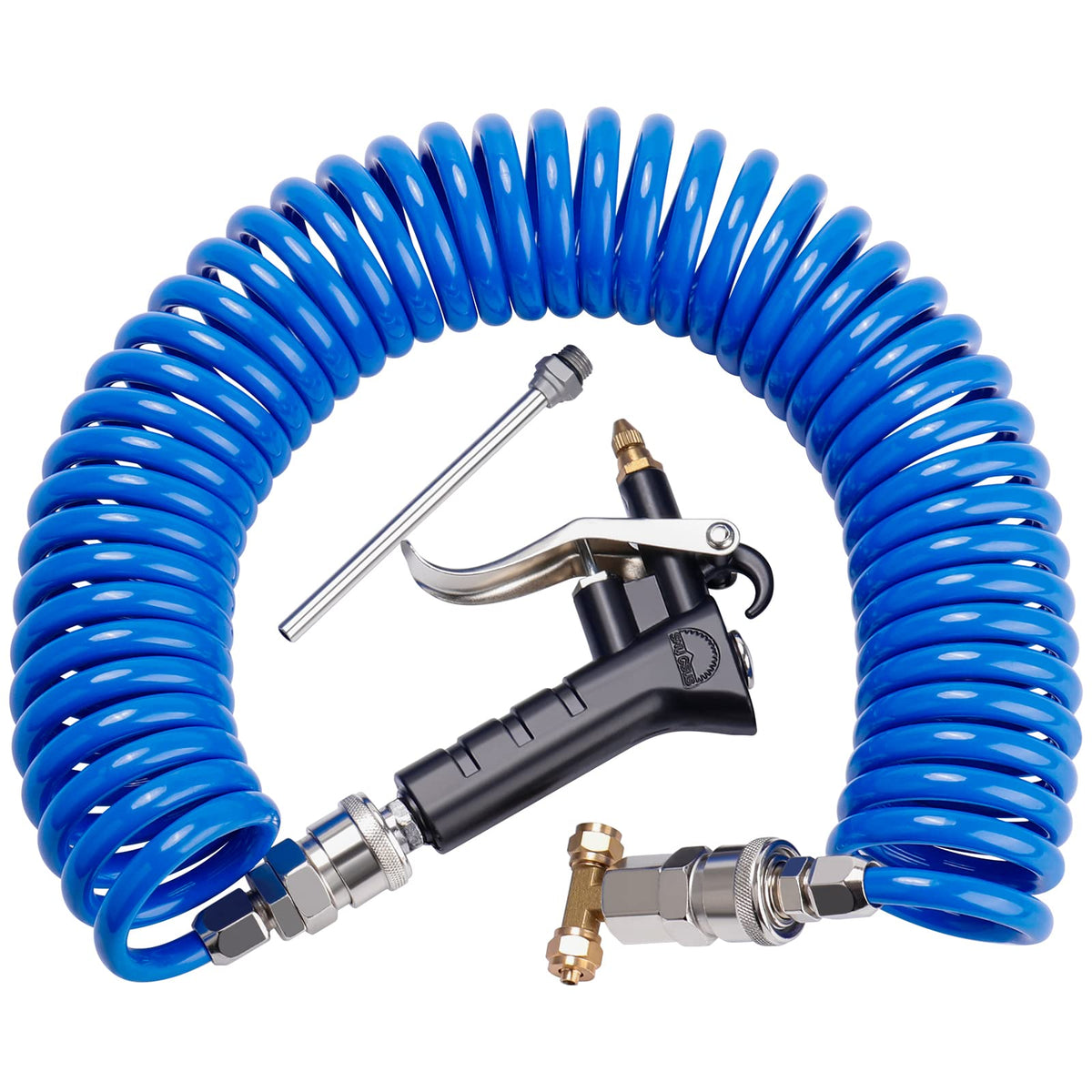 Boeray Heavy Duty Truck Air Duster Blow Gun Cleaning With 9 Meter Long Coil And 2 Interchangeable Nozzle Tips- Blue Air Seat Blo