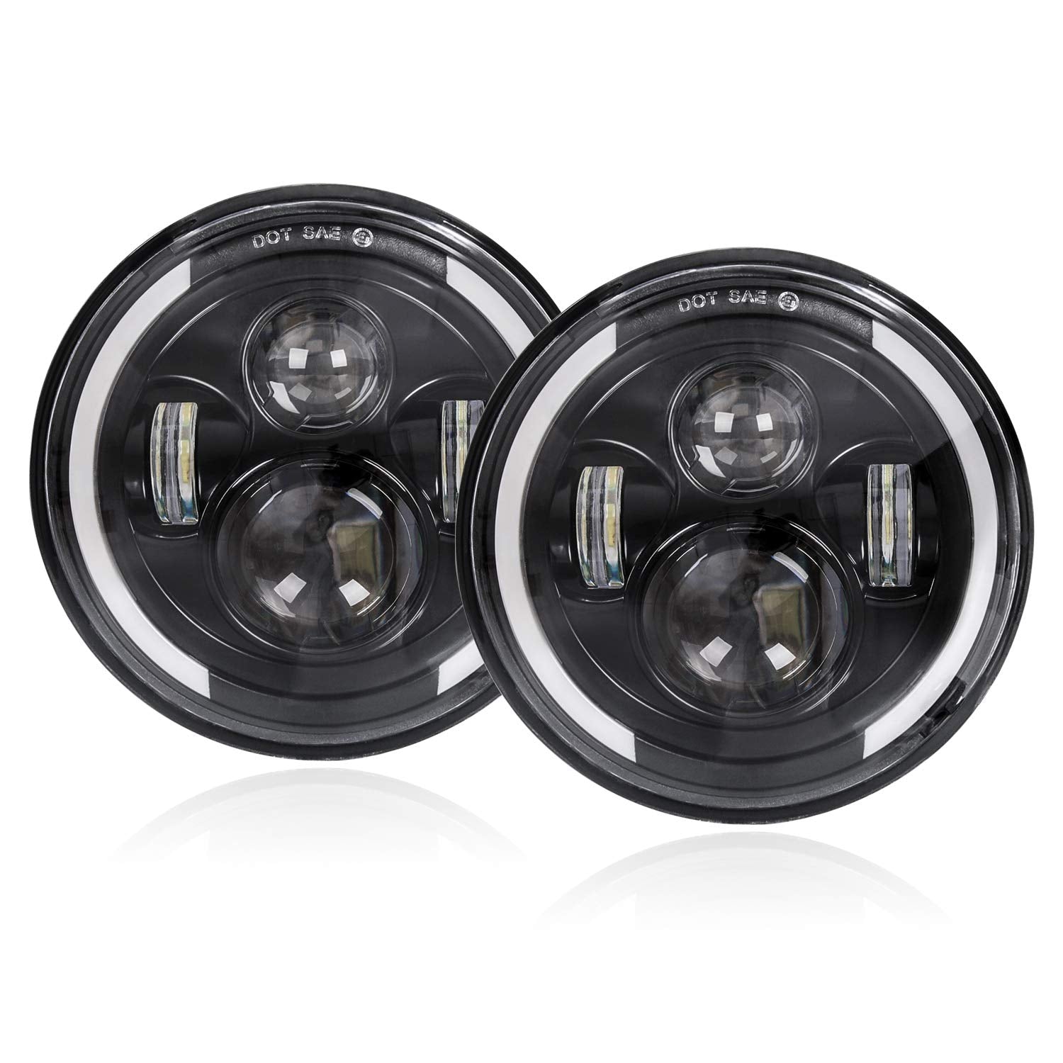 Zmoon 7'' Round Led Headlights For Jeep Wrangler 2Pcs 200W Halo Headlight Angel Eye Ring Drl & Amber Turn Signal Lights High/Low