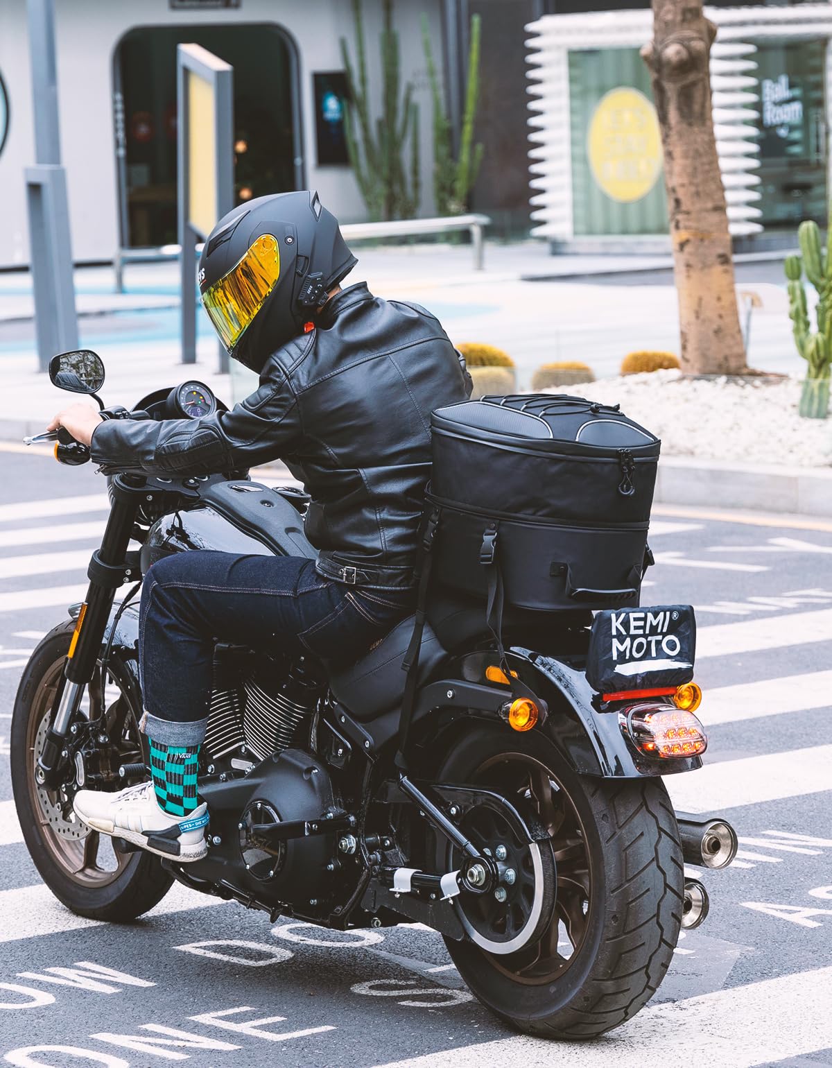 Kemimoto Motorcycle Tail Bag, Dual Use Motorcycle Rear Seat Bag With Waterproof Rain Cover, 25L-45L Expandable Motorbike Helmet