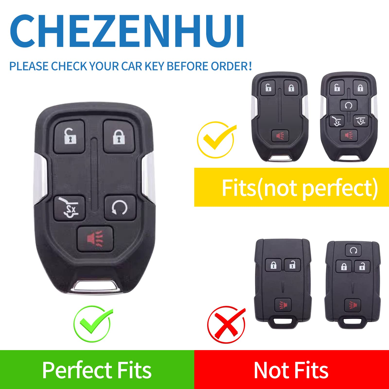 Chezenhui For Gmc Key Fob Cover With Leather Lanyard, Car Key Case Shell Protection For 2019-2022 Gmc Sierra 1500 2500Hd 3500Hd Terrain Acadia Smart Remote Control Protector, Green