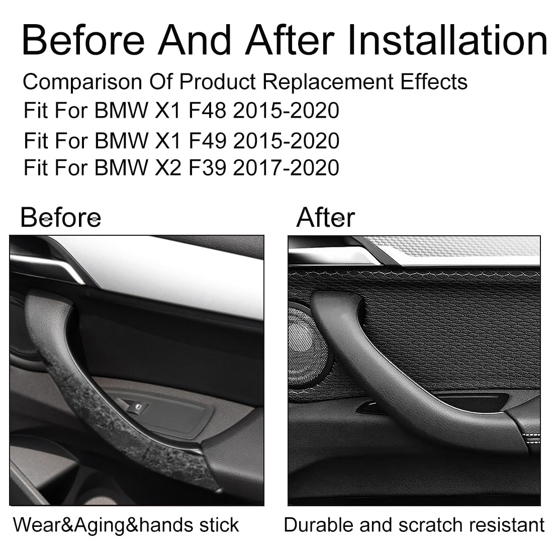 Fastche Door Handle Cover Replacement, Abs+Pc Material, Compatible With Bmw X1/X2 2015-2020/2017-2020 (Right, Matte Black)