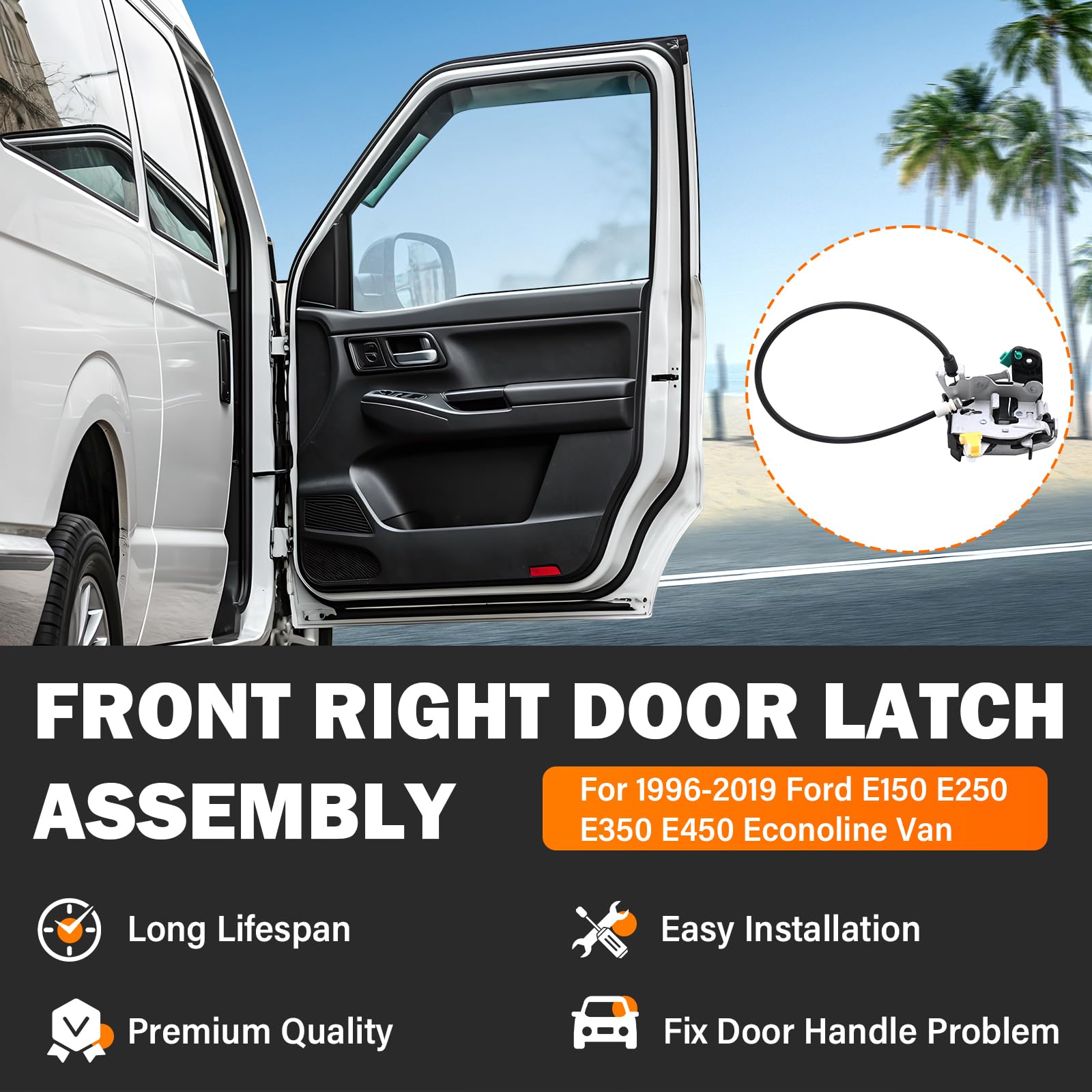 Door Lock Latch Assembly Front Right Passenger Side For 1996-2019 Ford E150 E250 E350 E450 Econoline Van Replace 6C2Z-1521812-A,