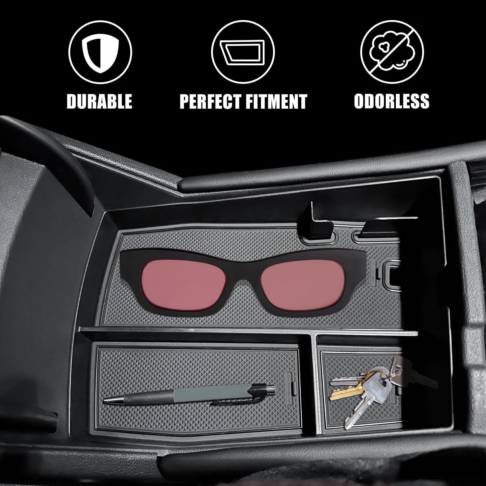 Muslogy Center Console Organizer Compatible with Volkswagen Atlas/Cross Sport 2024 Accessories Console Box Storage Insert Tray(C