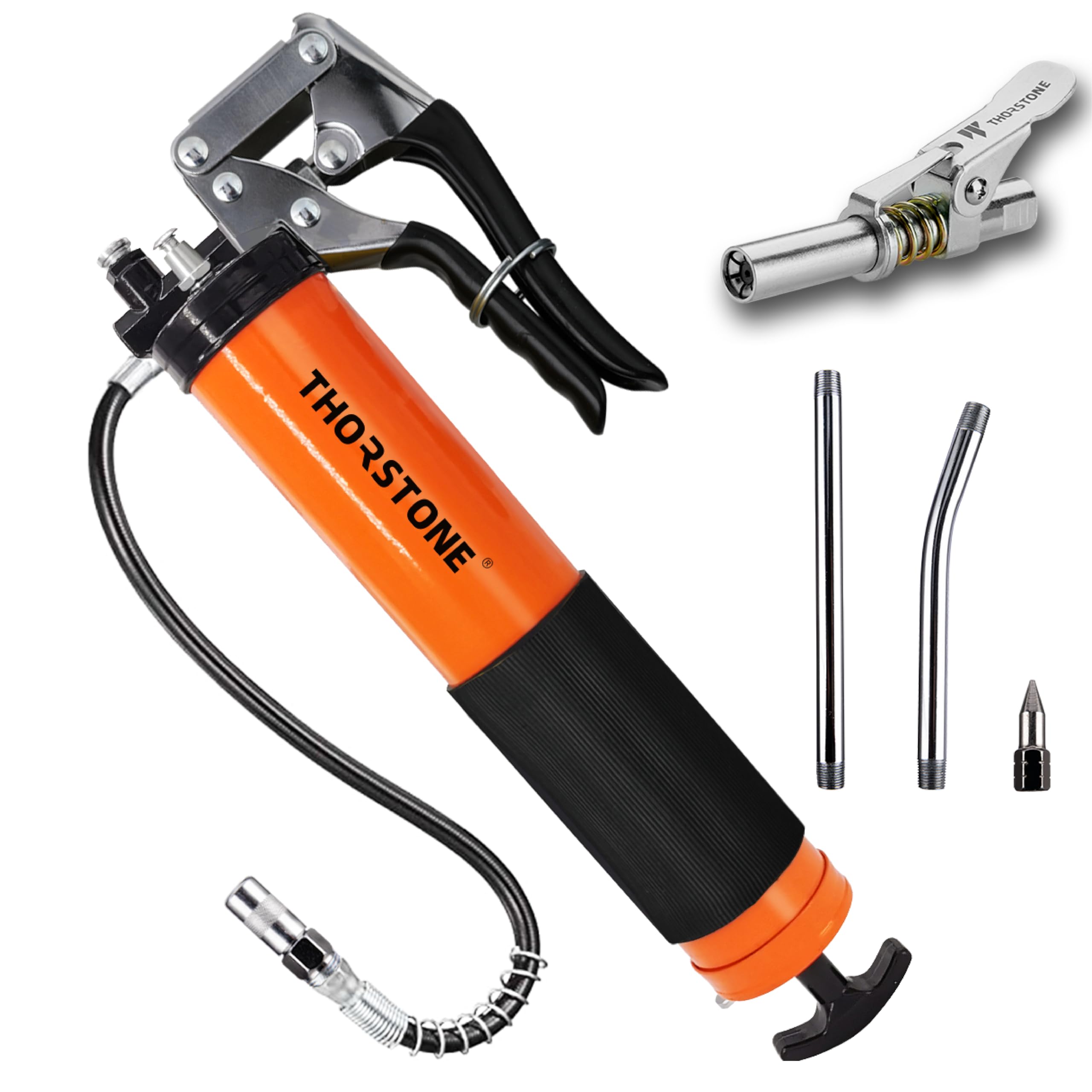 Thorstone Grease Gun Kit, 7000PSI Heavy Duty Pistol Grip Grease Guns Set| 14oz Load Capacity |18'' Spring Flex Hose|1 Lock Coupl