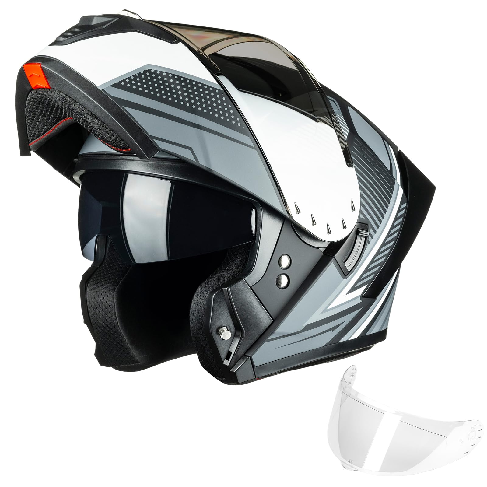 ILM Modular Motorcycle Helmet for Adults Full Face Flip up Riding with Dual Visor Street Bike Racing DOT Model MM966 (Black Whit