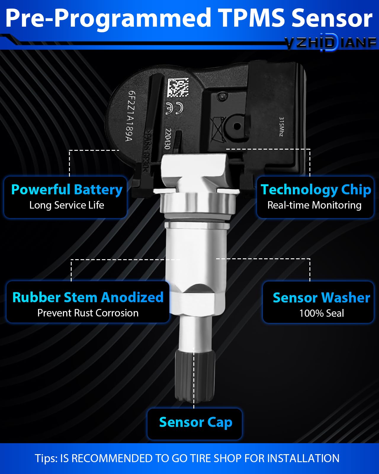 Yzhidianf Pre-Programed Tire Pressure Sensor For:-Ford Explorer 2006 2007 2008 2009 2010 F150 2007 2008 Edge Escape Fusion For:-