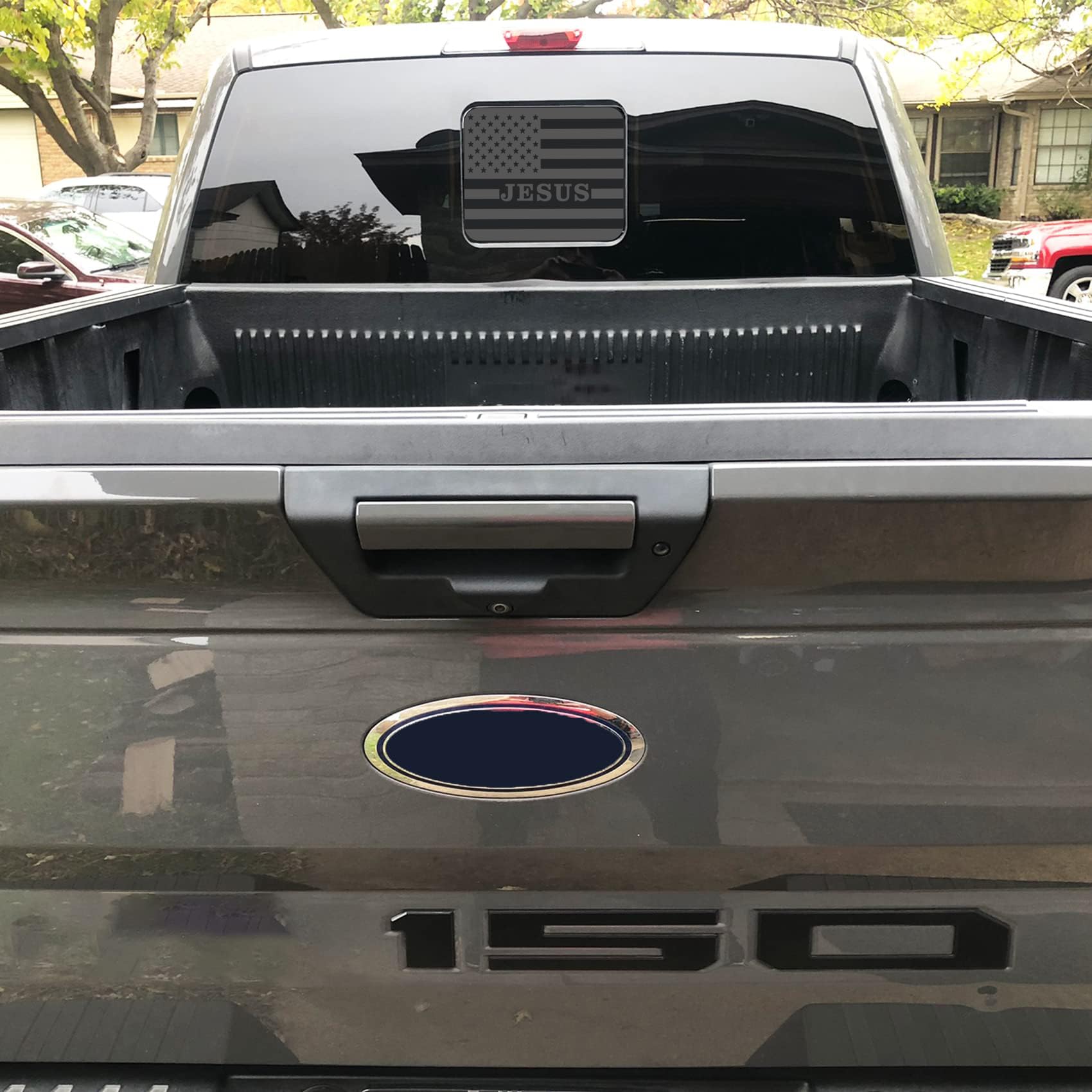 Xinghe For Ford F150 F250 F350 2015-2023, Rear Middle Window Jesus American Flag Decals, Matte Black Usa Flag Decal For Truck Ba